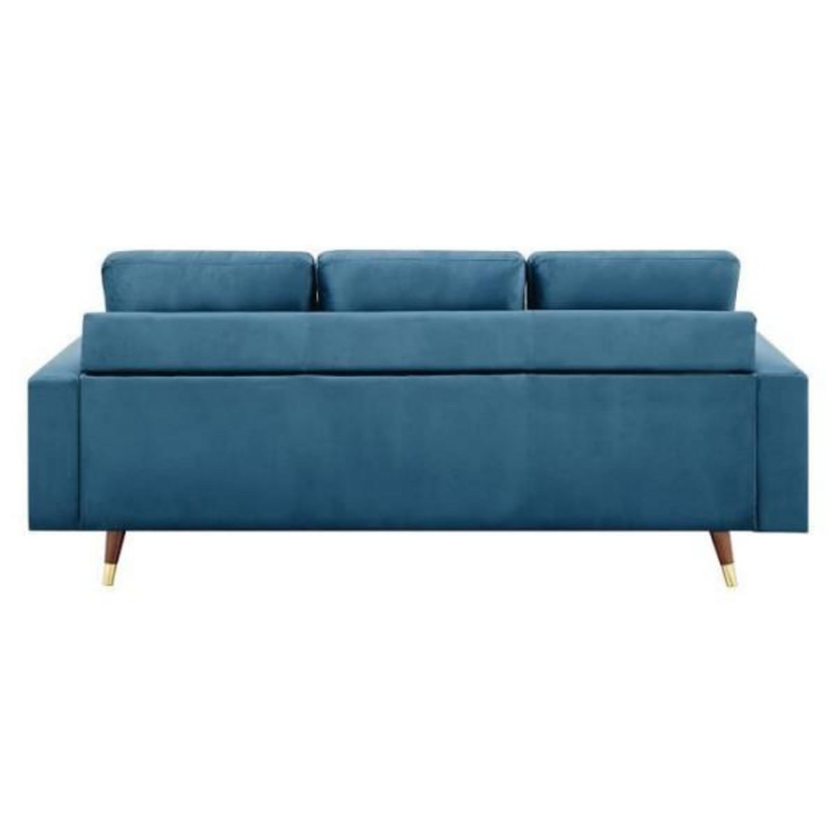 MARKET24 Canapé d'angle fixe réversible - 3 places - Tissu bleu - Pieds bois et doré - L 194 x P 139 x H 83 - NEW YORK