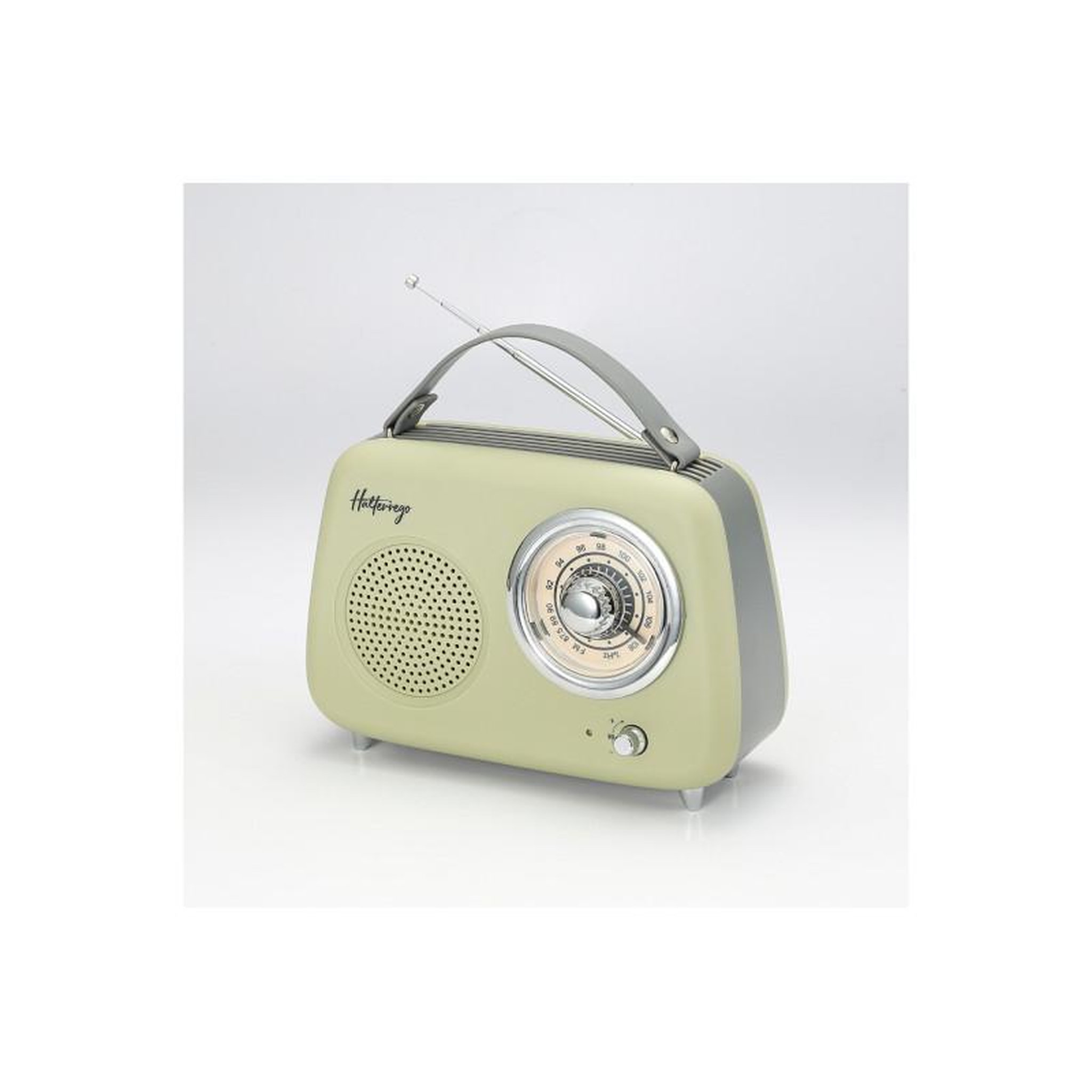Voir la diapositive 2 : Halterrego Radio Halterrego Enceinte Radio retro RMS 5W, Bluetooth, Radio FM, lecteur USB, Aux IN, Batterie rechargeable, vert olive