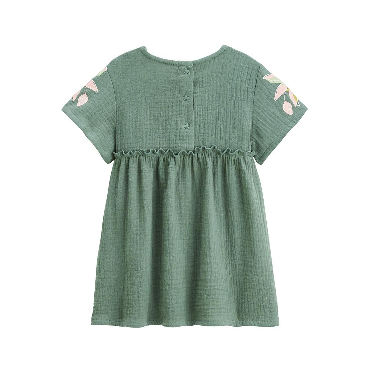 Petit Béguin Robe enfant en gaze de coton + chouchou Pivoina