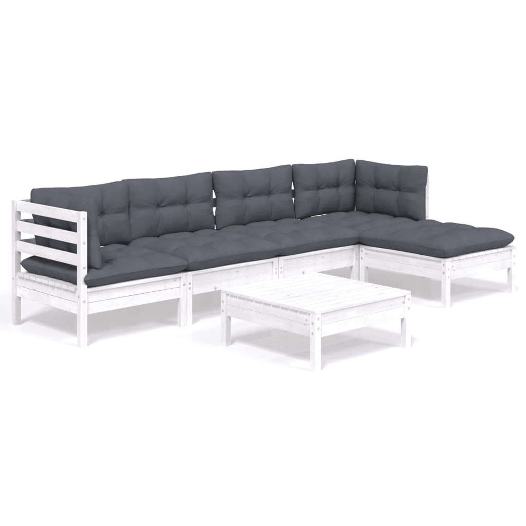 Voir la diapositive 2 : VIDAXL Salon de jardin 6 pcs avec coussins blanc bois de pin