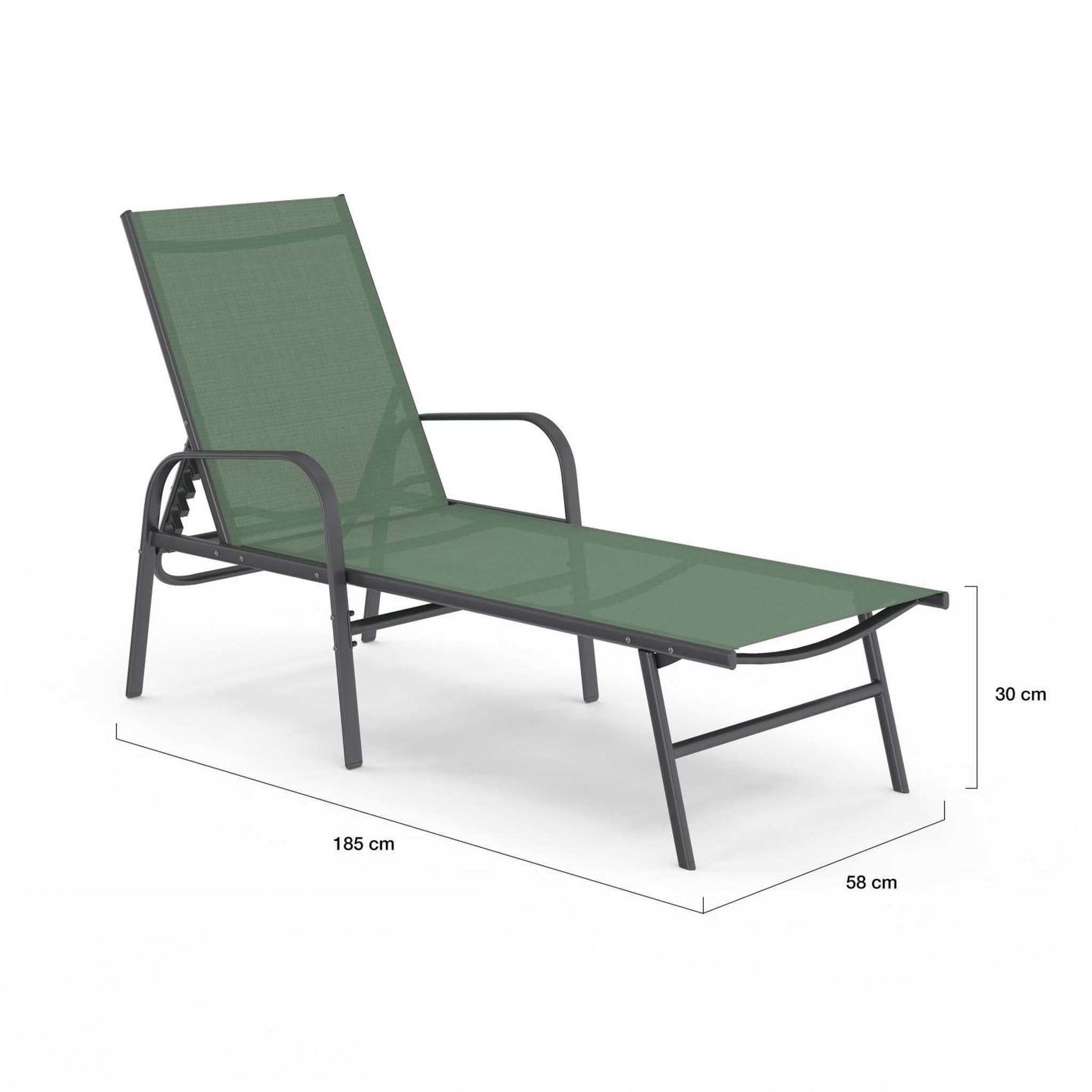 Voir la diapositive 4 : ID MARKET Lot de 2 transats de jardin inclinables FIDJI en acier et toile vert olive
