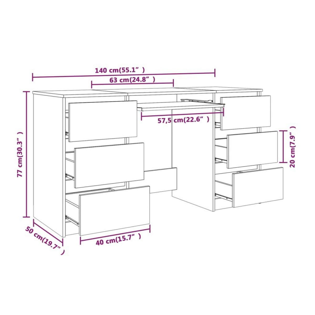 VIDAXL Bureau Chene fume 140x50x77 cm Bois d'ingenierie