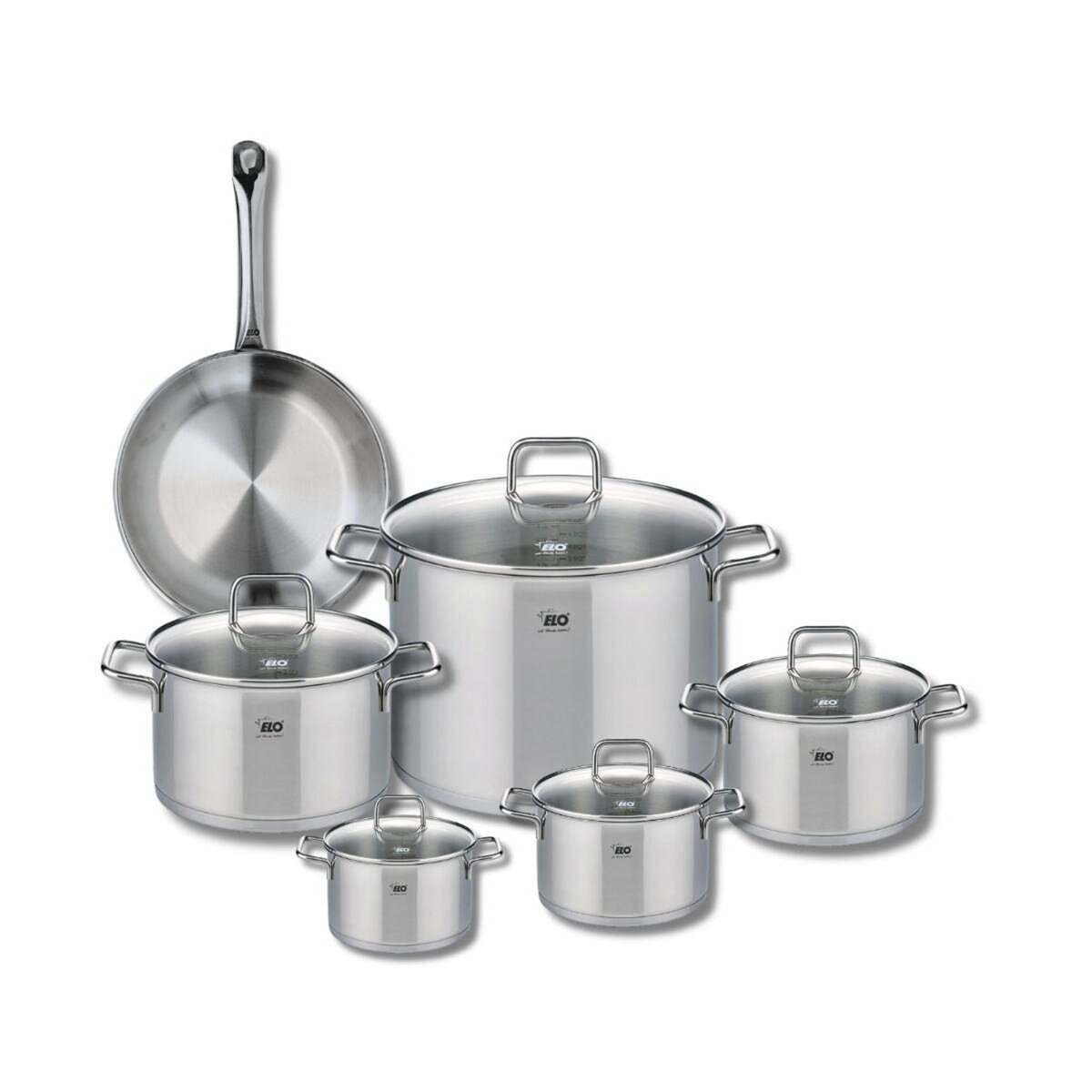 ELO Ensemble de 1 Poêle de cuisson 24 cm et 5 faitouts 12, 14, 16, 20 et 26 cm Elo Profi Citrin