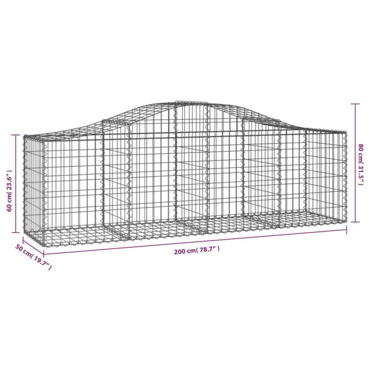VIDAXL Paniers a gabions arques 40 pcs 200x50x60/80 cm fer galvanise