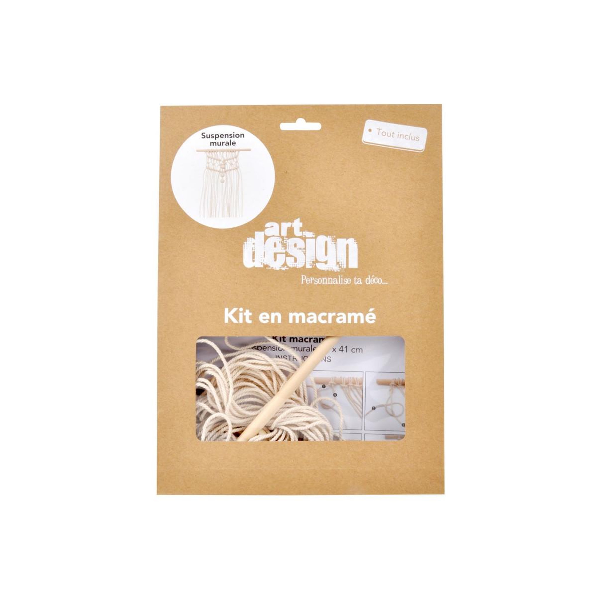 Voir la diapositive 2 : HOMEA Kit Macramé  Suspension Murale  41cm Naturel