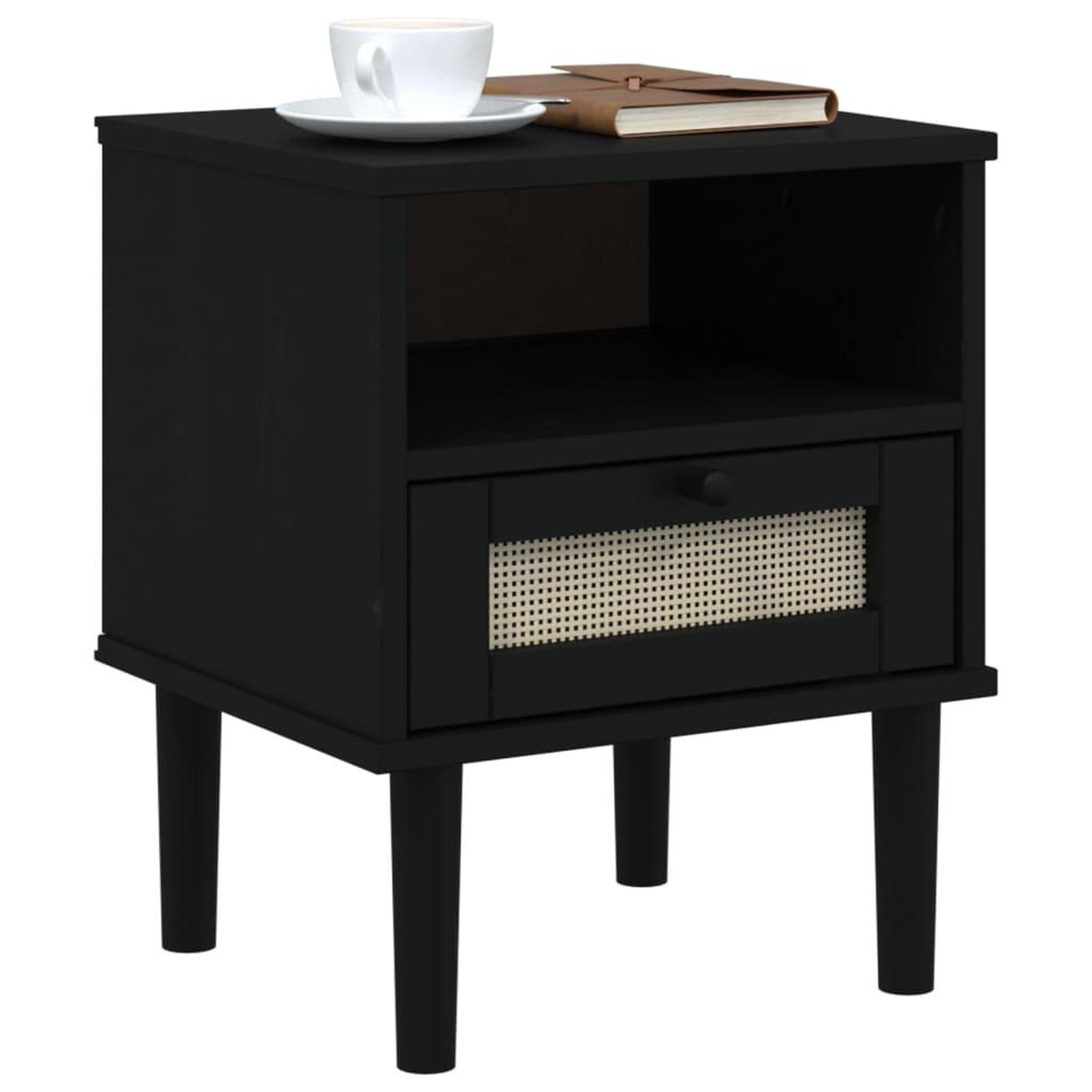 Voir la diapositive 3 : VIDAXL Table de chevet SENJA aspect de rotin noir bois de pin massif