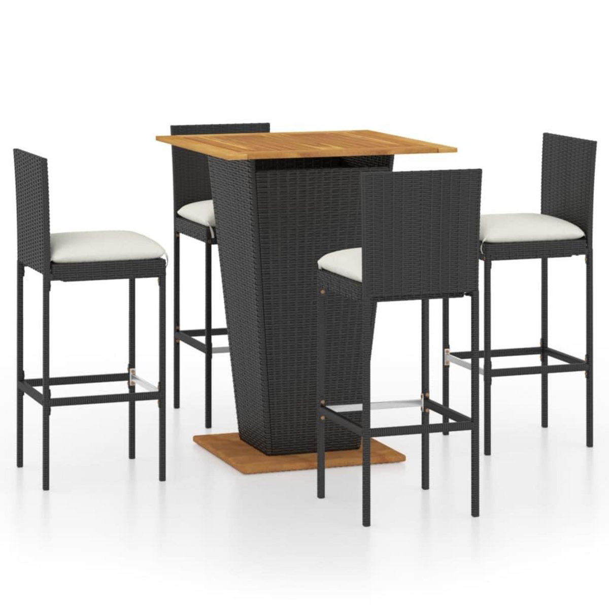 VIDAXL Ensemble de bar de jardin 5 pcs et coussins Resine tressee Noir