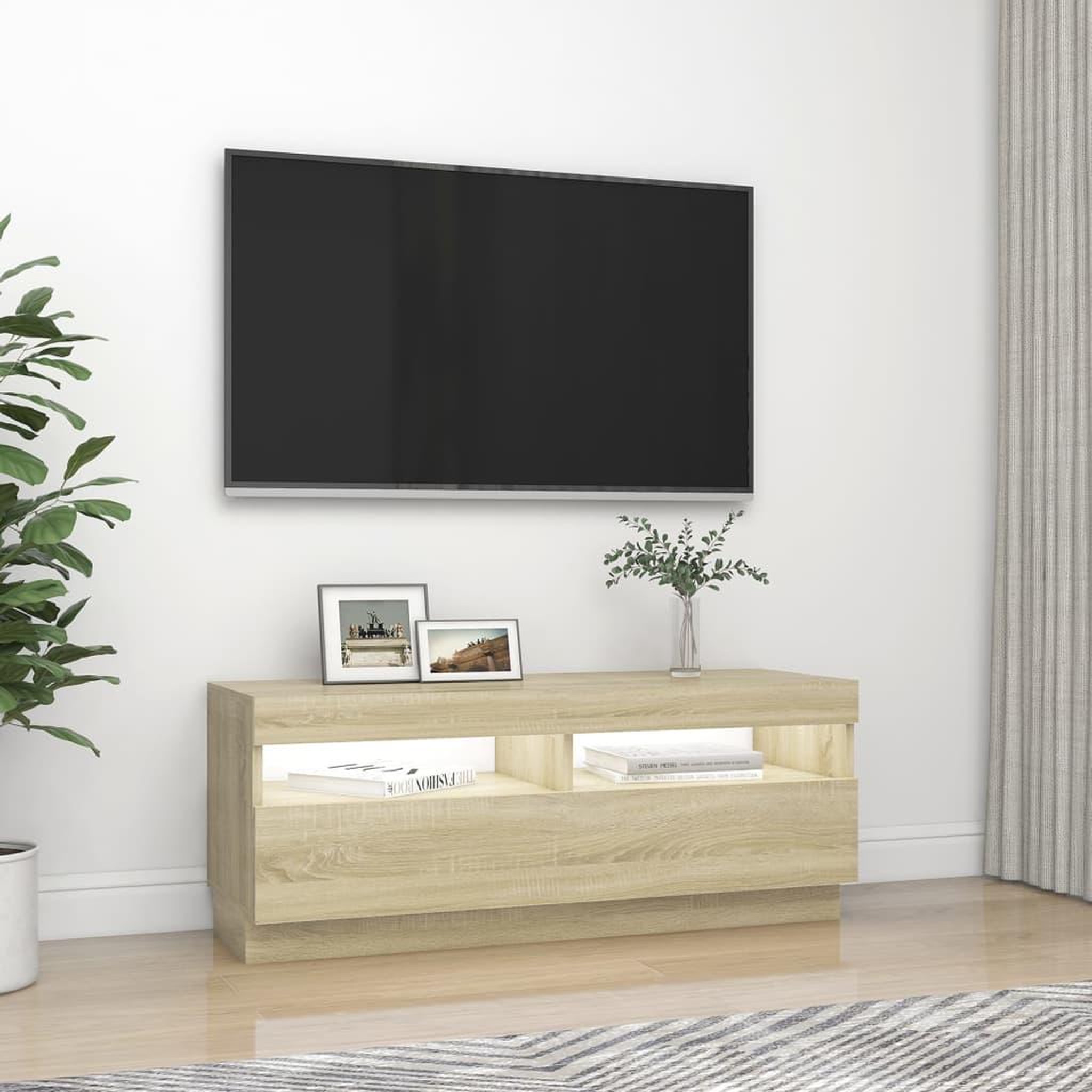 Voir la diapositive 5 : VIDAXL Meuble TV avec lumieres LED chene sonoma 100x35x40 cm
