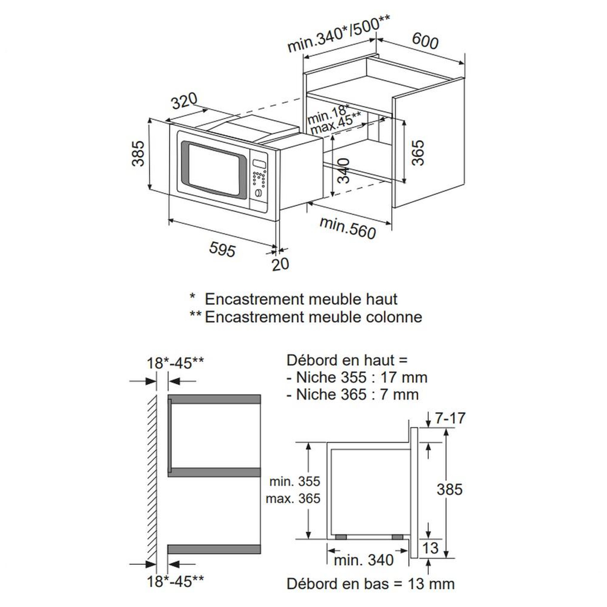 Voir la diapositive 2 : Glem Micro-ondes gril encastrable 20l 900w inox - GMI203IX-1