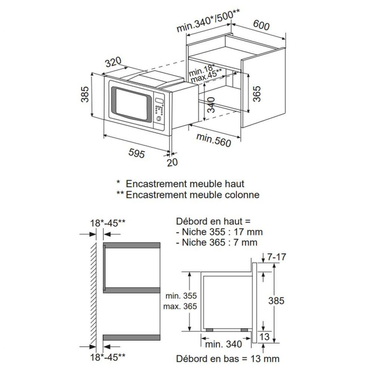 Glem Micro-ondes gril encastrable 20l 900w inox - GMI203IX-1