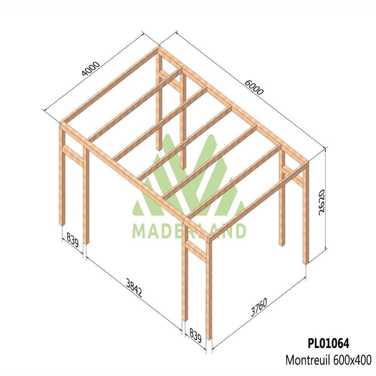 JARDIDECO Pergola en bois lamellé-collé Montreuil 600 x 400 cm - Maderland