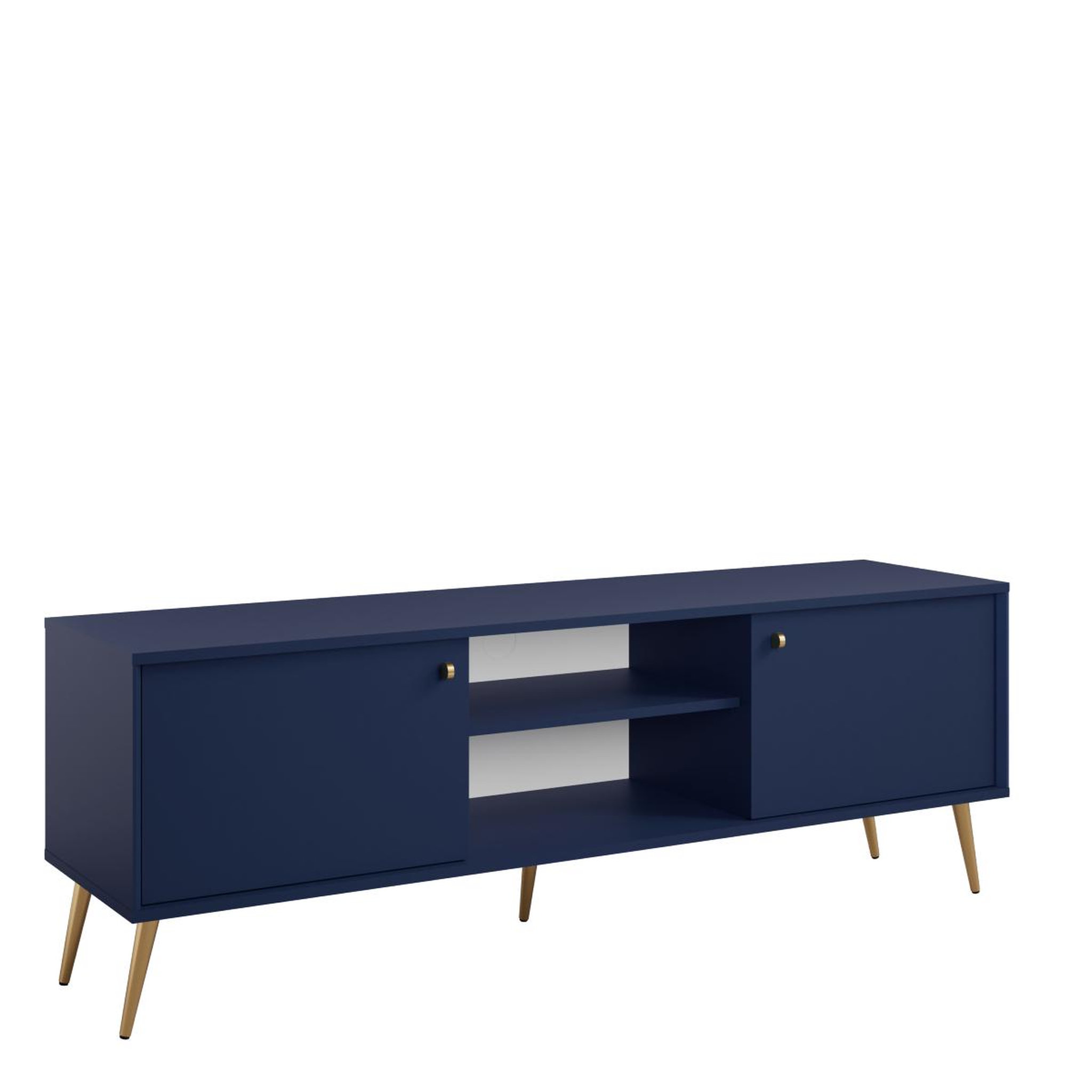 JLC KREATION Meuble tv moderne bleu foncé et pied or ezia