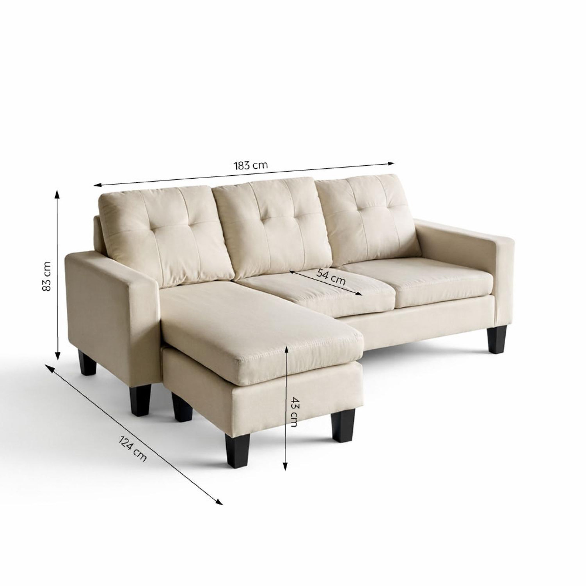 Voir la diapositive 3 : CONCEPT USINE Canapé d'angle 3 places en tissu beige belfast