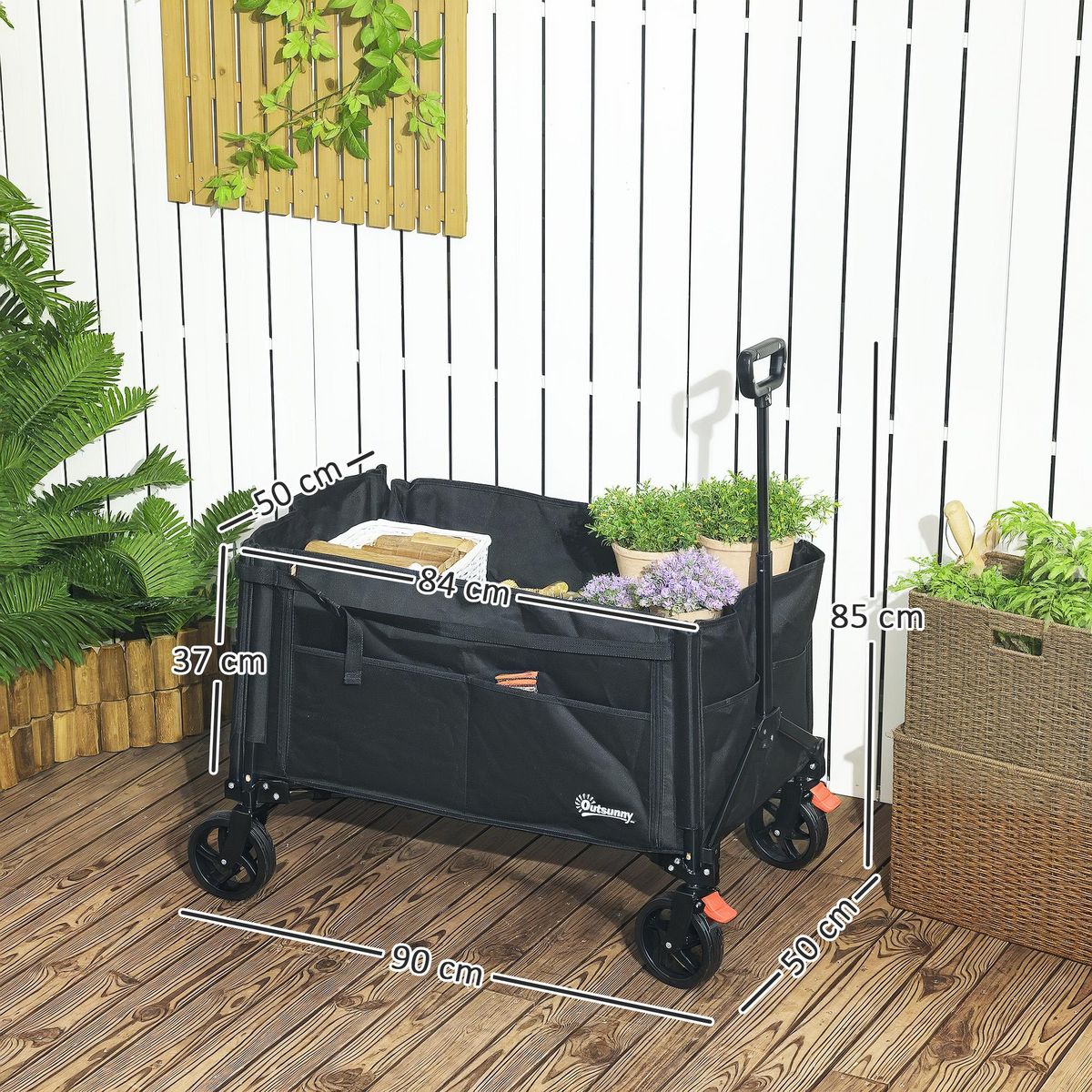 OUTSUNNY Chariot de jardin pliable 155L - chariot de transport - chariot de plage max 100Kg - noir