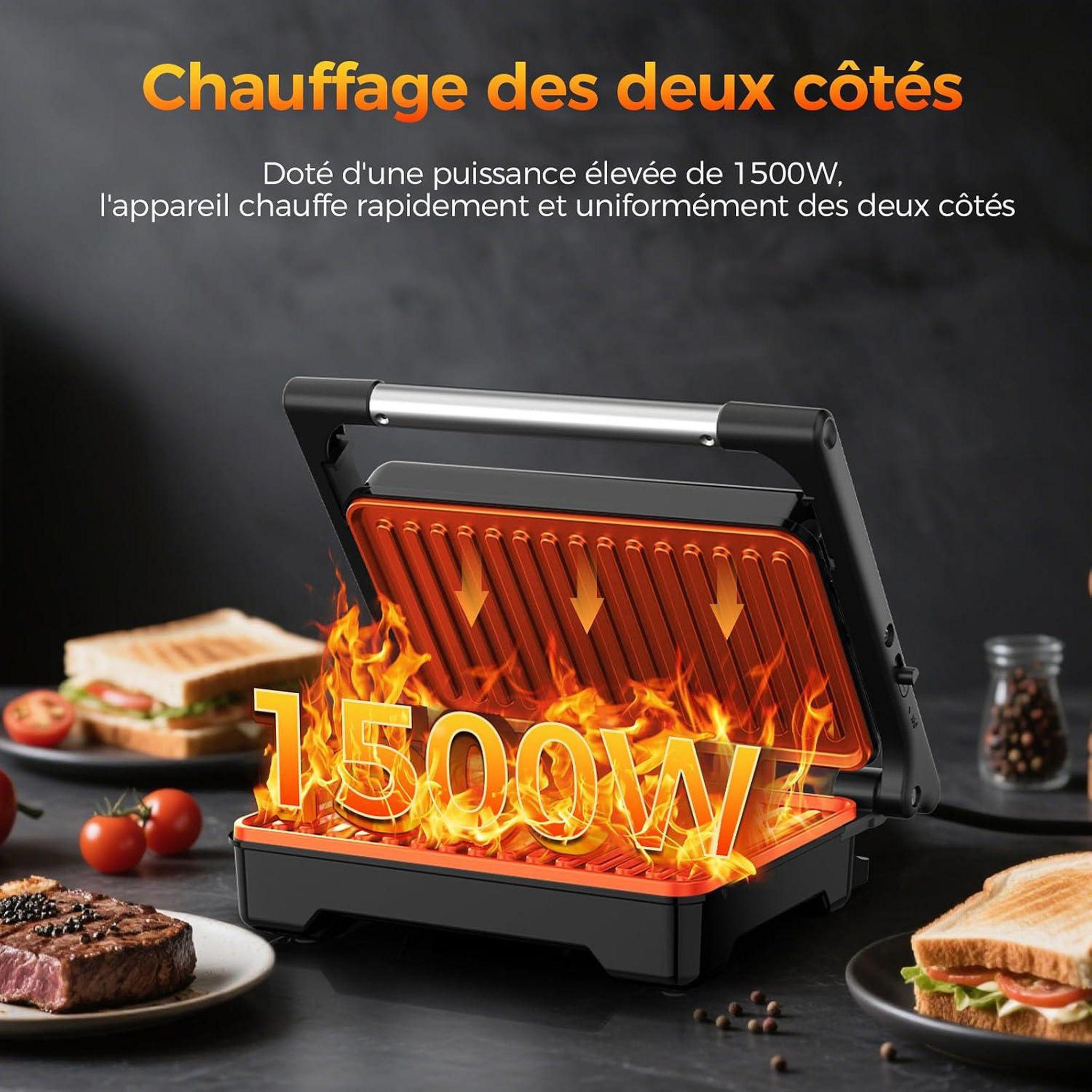 Voir la diapositive 3 : YASHE Appareil à croque-monsieur 1500 W, ouverture 180°, noir