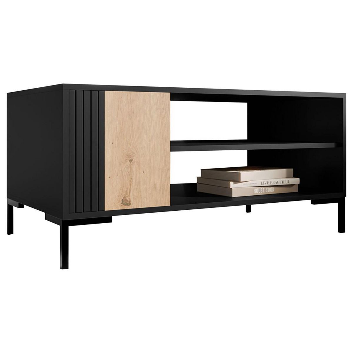 BEST MOBILIER Cambridge - table basse - effet bois et noir - 2 niches - 100 cm