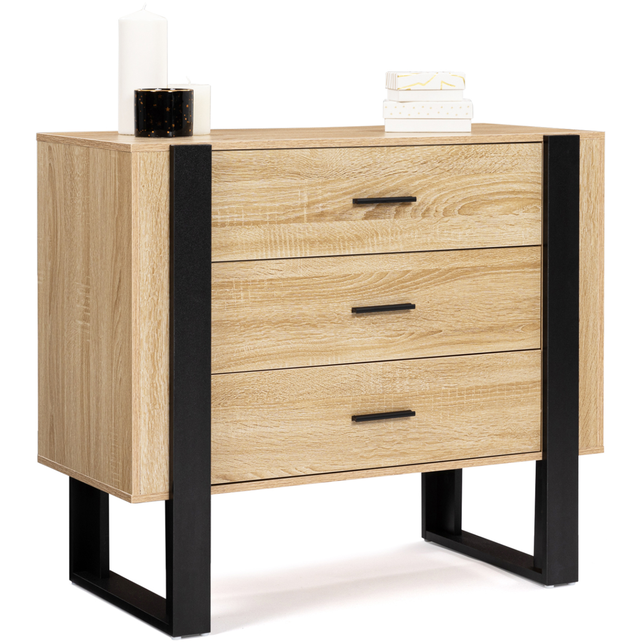 ID MARKET Commode 3 tiroirs phoenix 80 cm bois et noir