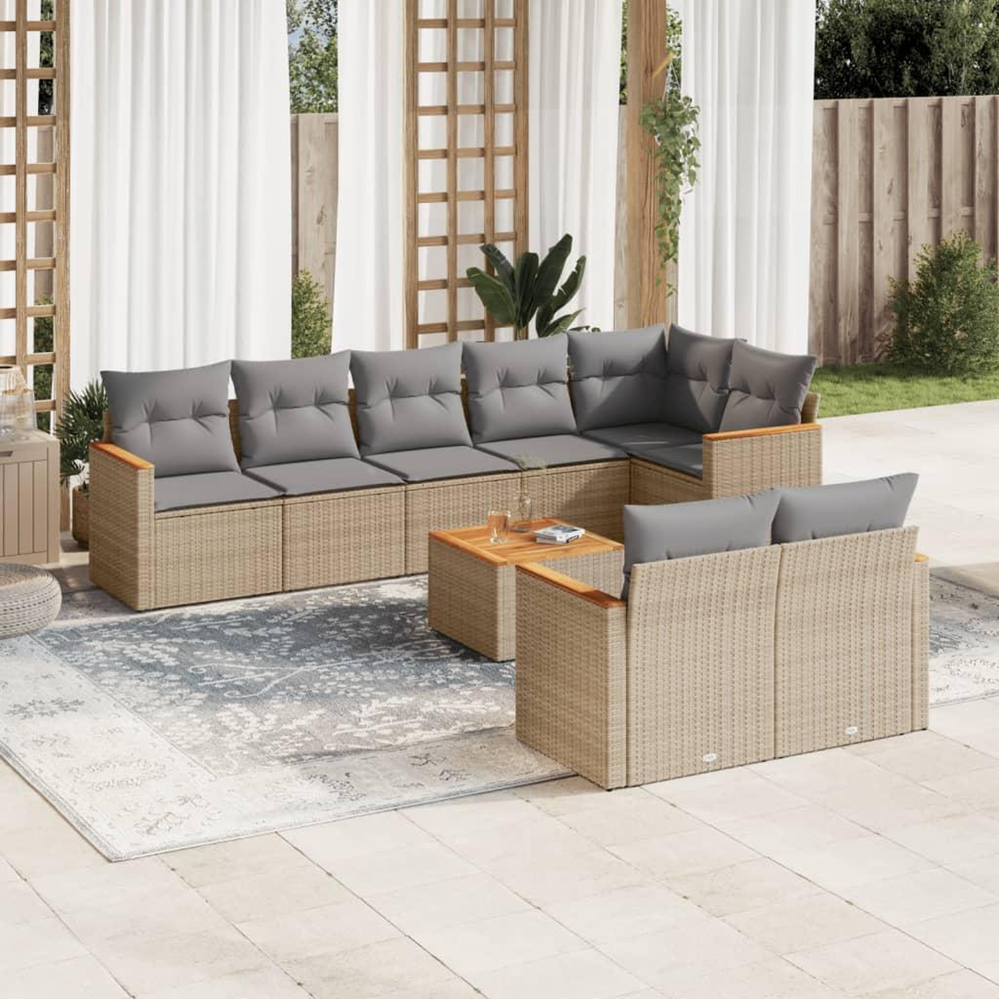 VIDAXL Salon de jardin avec coussins 9 pcs beige resine tressee