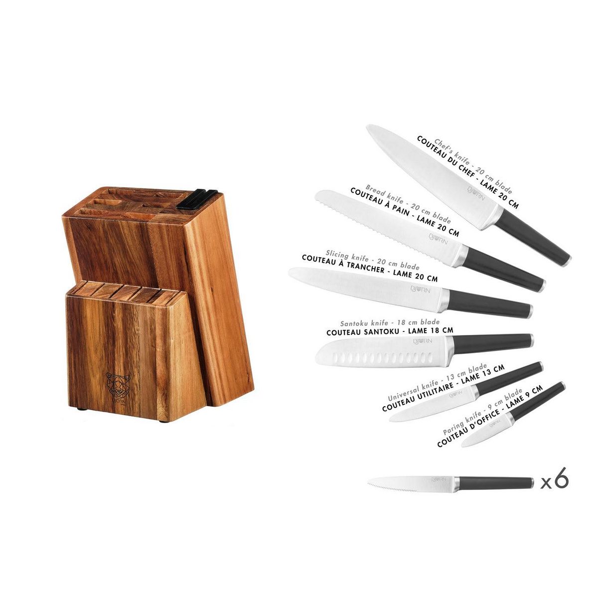 BJORN Bloc couteaux de cuisine et couteaux à steak JONA LOVIISA - 14 pièces