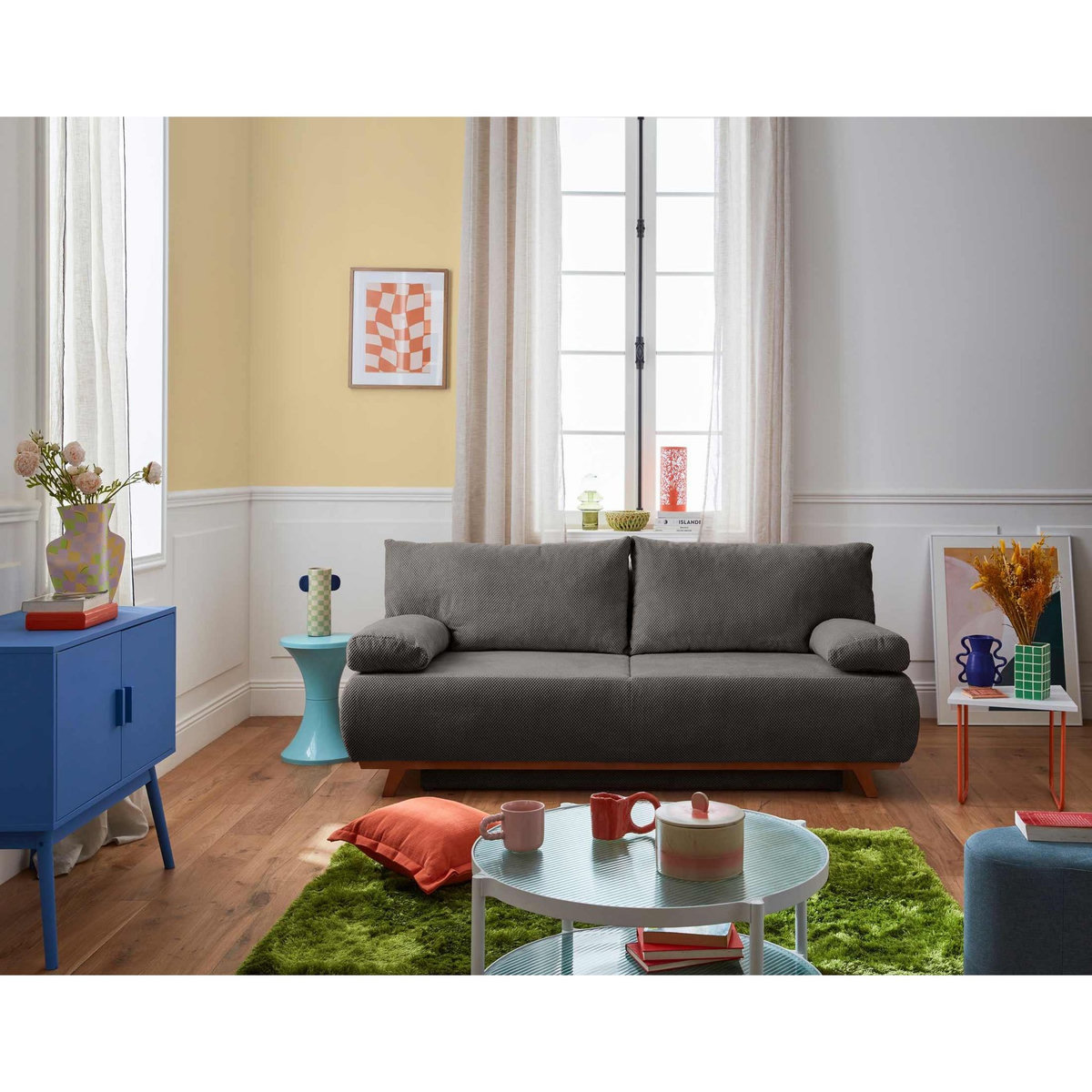 BEST MOBILIER Cristal - canapé 3 places - convertible avec coffre - en velours texturé