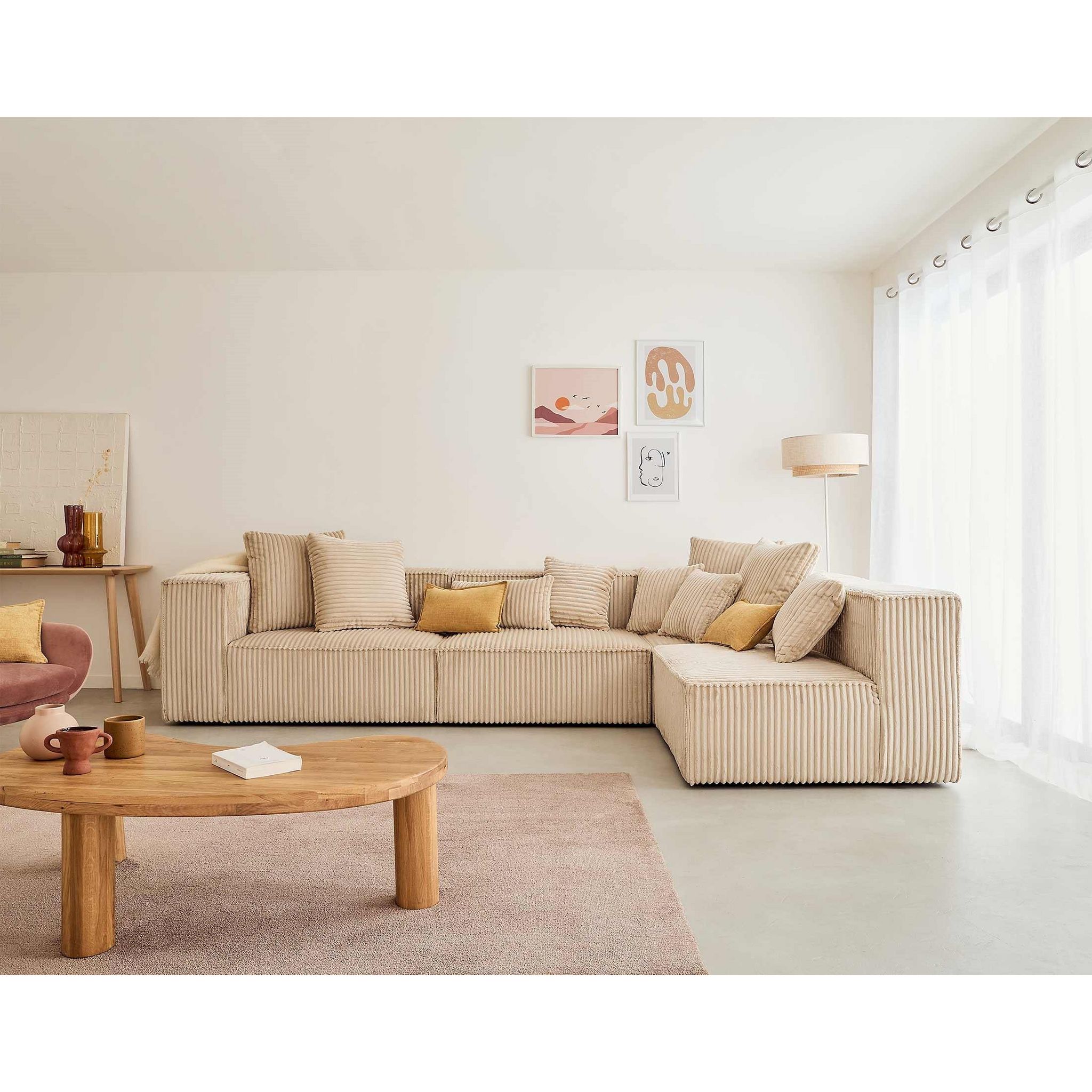 LISA DESIGN Colombine - canapé modulable d'angle droit - 5 places - en velours côtelé grosses côtes. Coloris disponibles : Gris