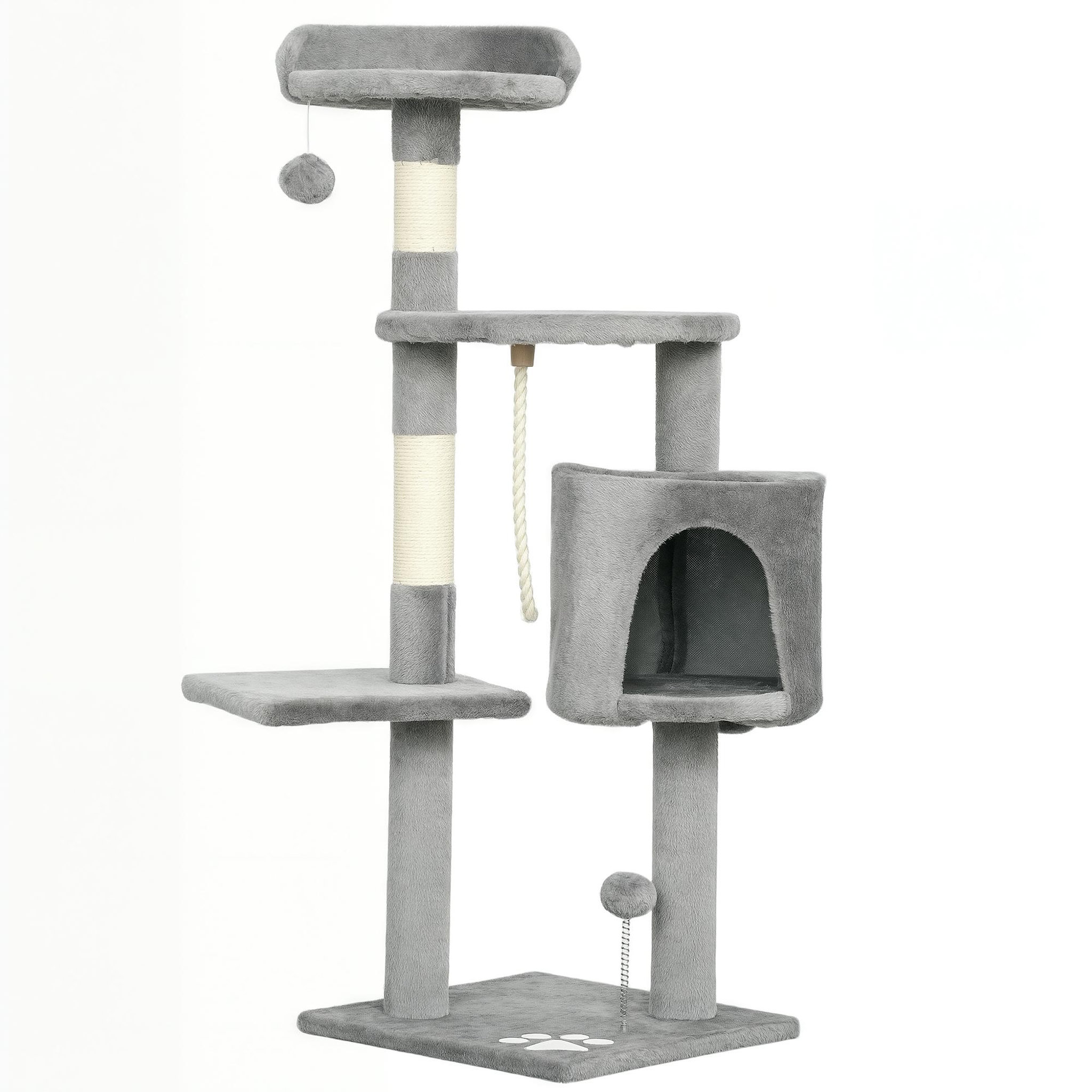PAWHUT Arbre à chats multi-équipements griffoirs grattoirs plateformes niche corde jouets 40l x 40l x 114h cm gris