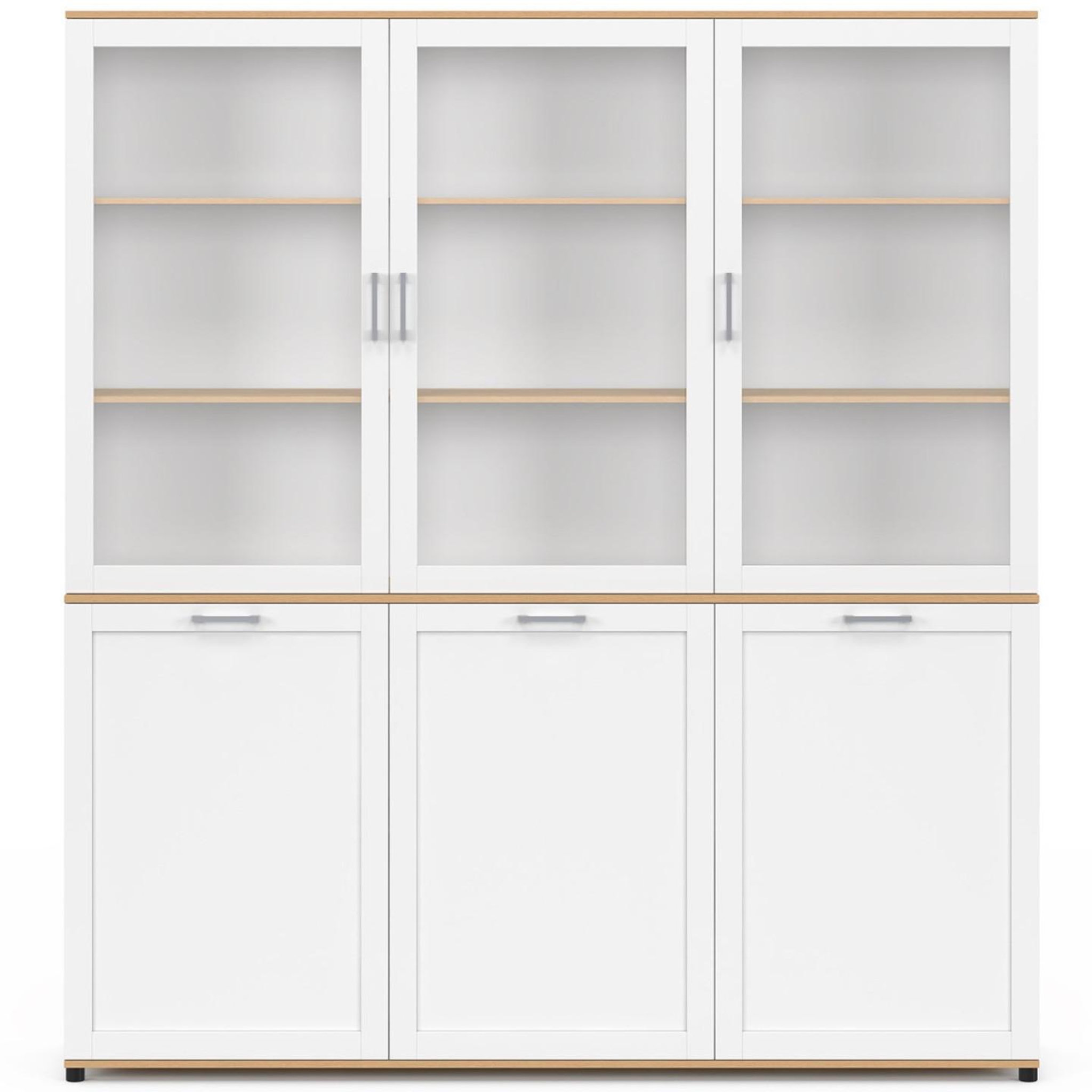 Voir la diapositive 3 : ID MARKET Buffet vaisselier 160 cm vito meuble de cuisine 6 portes blanc et bois