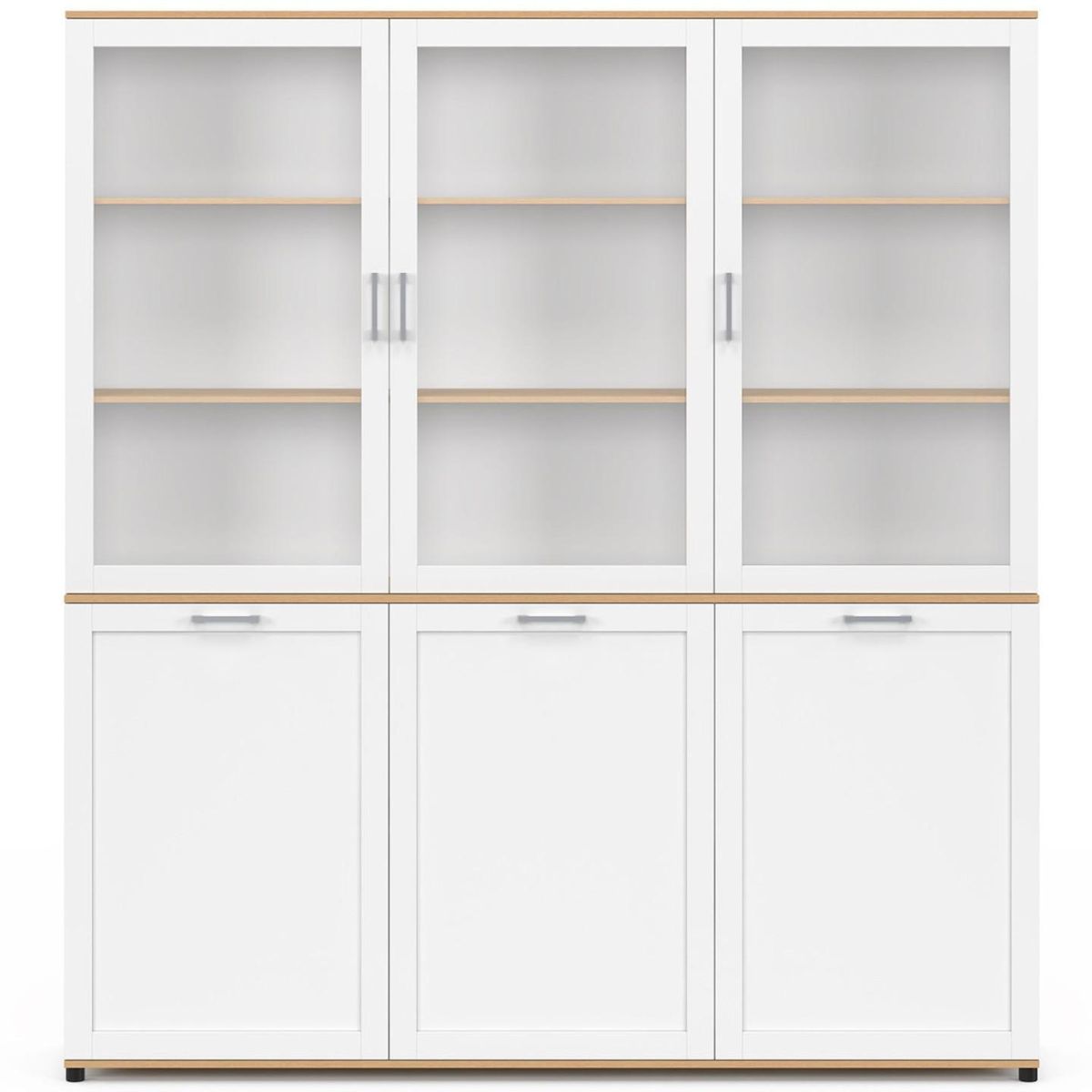 ID MARKET Buffet vaisselier 160 cm VITO meuble de cuisine 6 portes blanc et bois