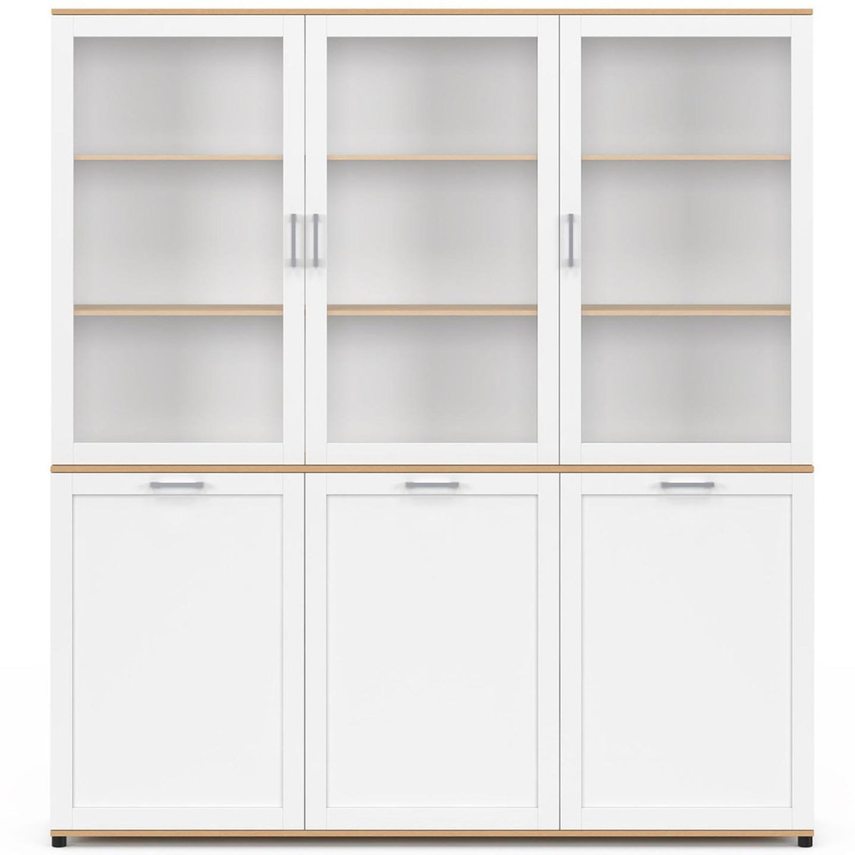 ID MARKET Buffet vaisselier 160 cm VITO meuble de cuisine 6 portes blanc et bois