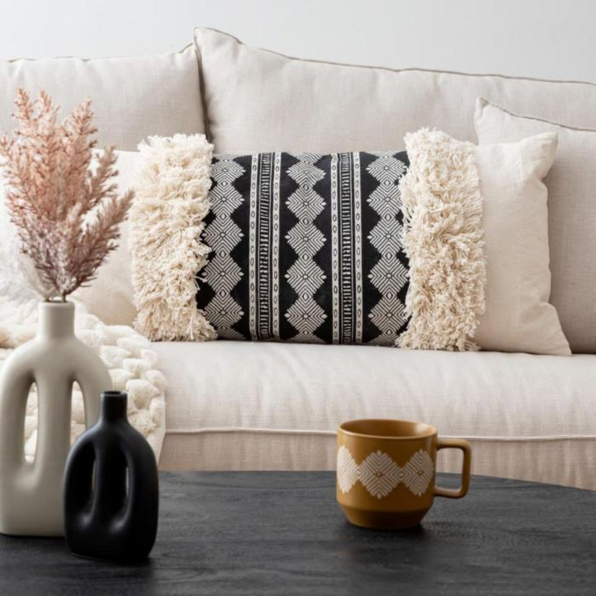 ATMOSPHERA Coussin Déco Jacquard  Inuit Dreams  35x75cm Ivoire