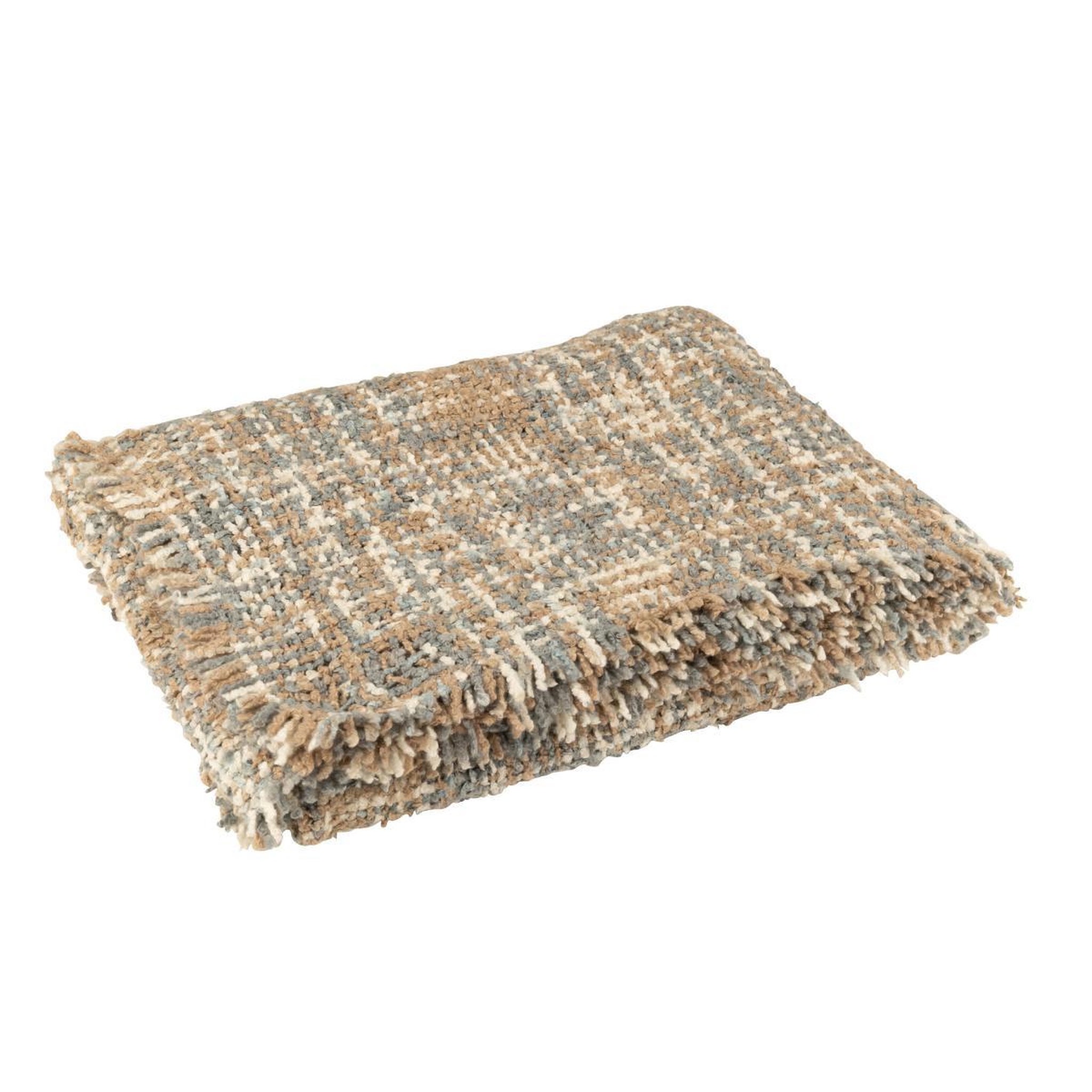 J-LINE Plaid en tweed  cosy  130x180cm bleu clair & beige