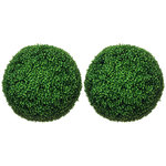 HOMCOM Lot de 2 buis artificiels topiaires artificielles en forme de boule Ø 50 cm PE vert