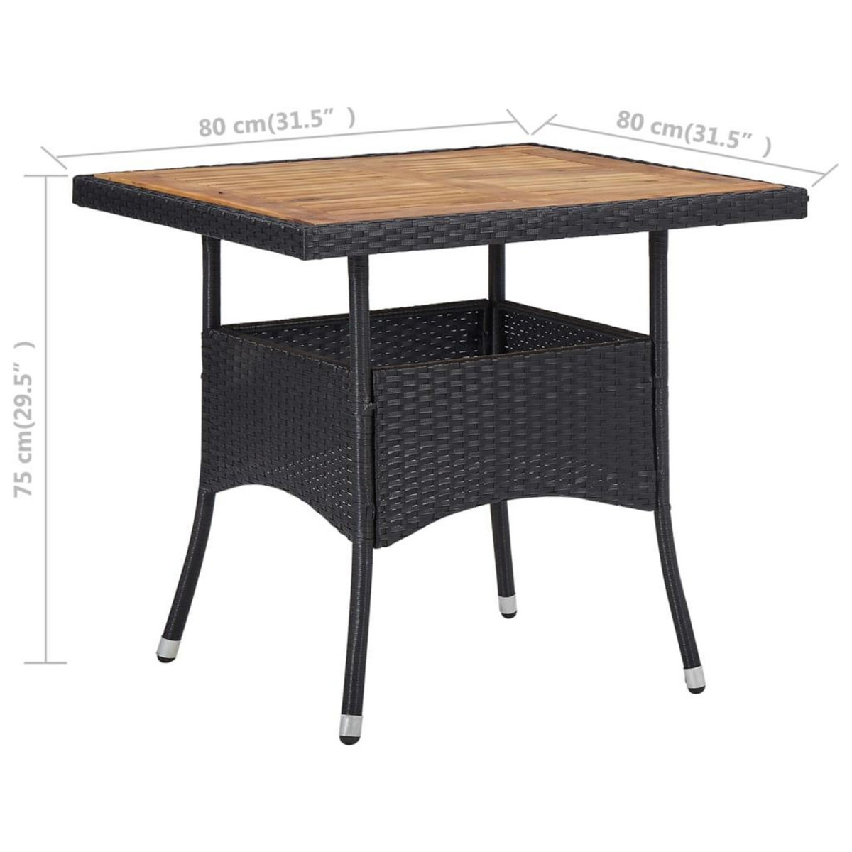 VIDAXL Table d'exterieur Noir Resine tressee et bois d'acacia solide