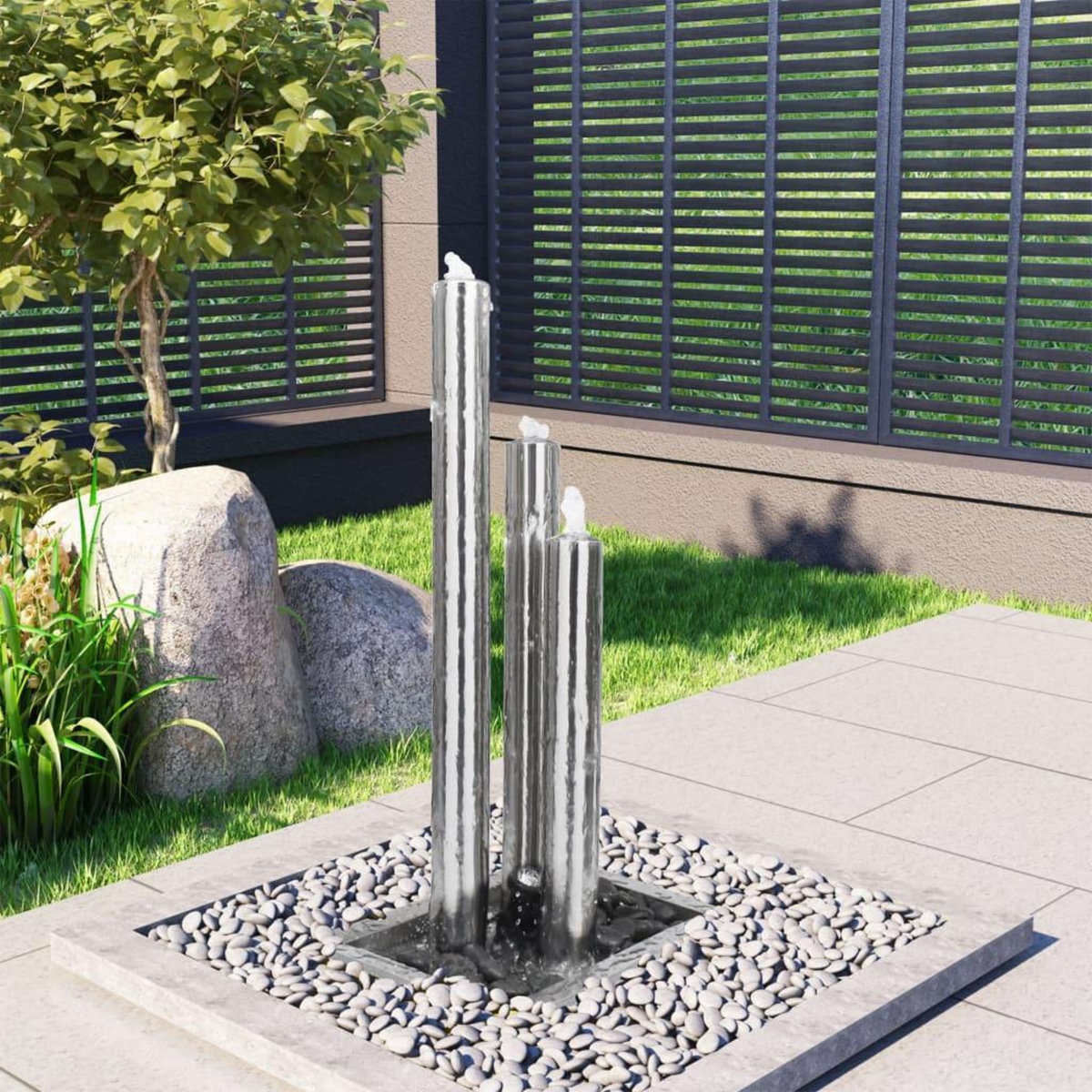 VIDAXL Fontaine de jardin Argente 48x34x88 cm Acier inoxydable