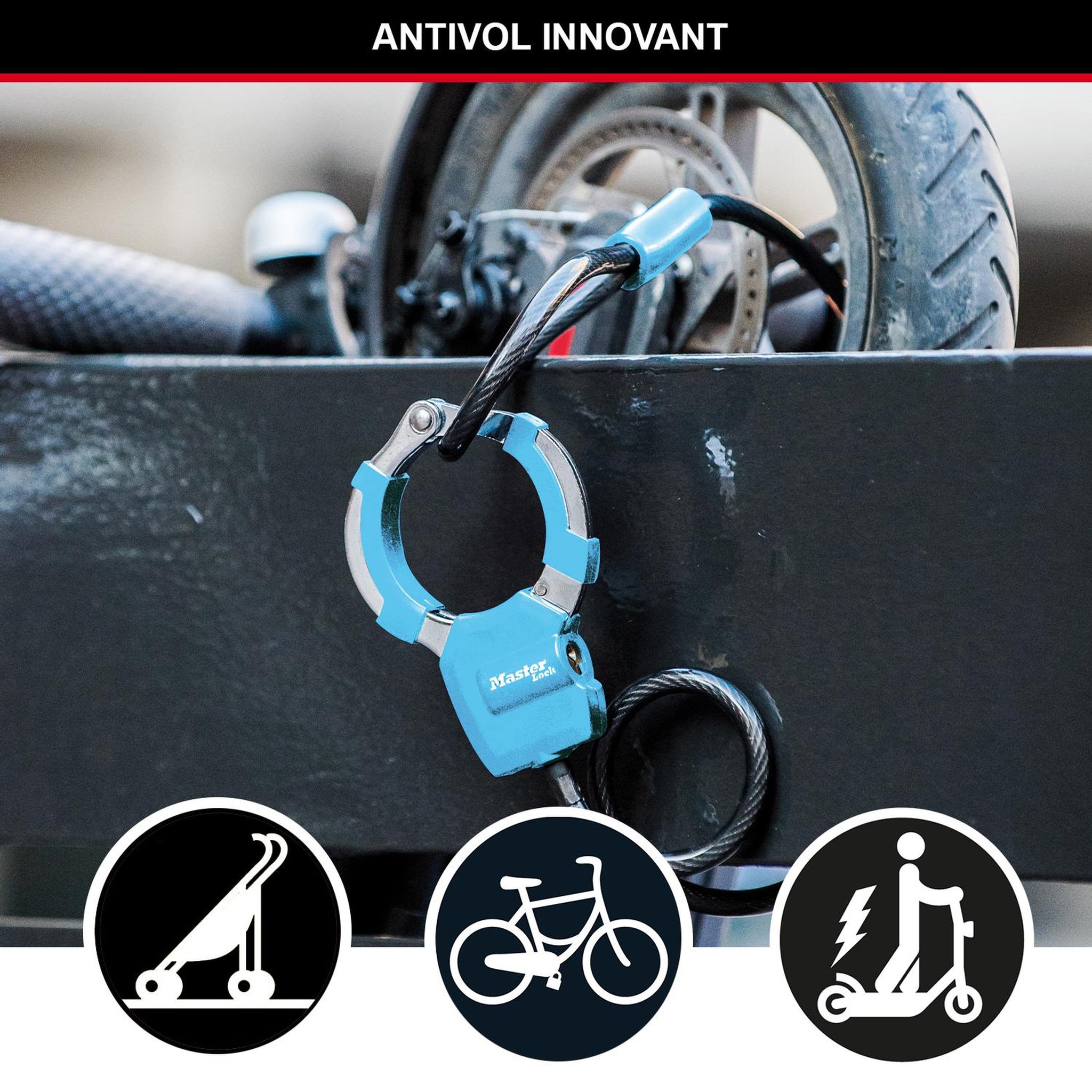 Voir la diapositive 2 : Master lock Câble antivol à clé avec menotte [1m] 8275eurdproblu