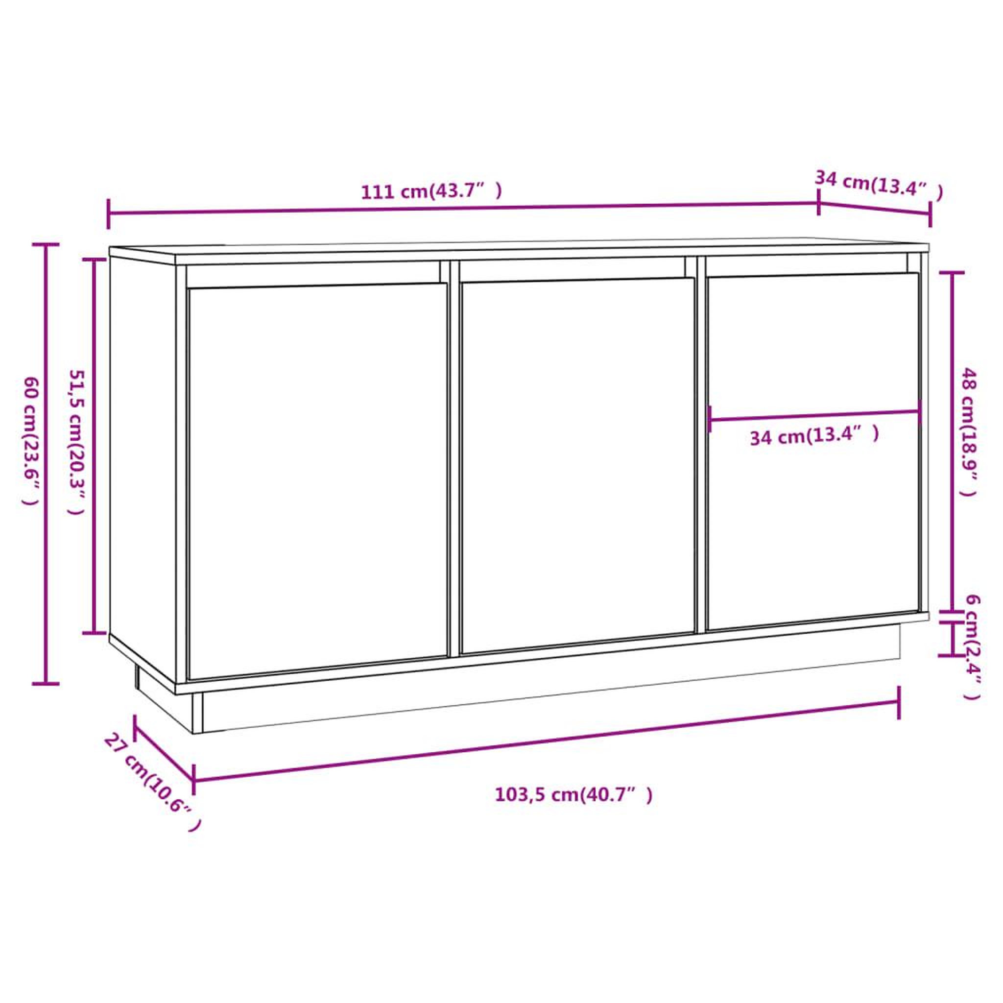 Voir la diapositive 6 : VIDAXL Buffet Blanc 111x34x60 cm Bois massif de pin