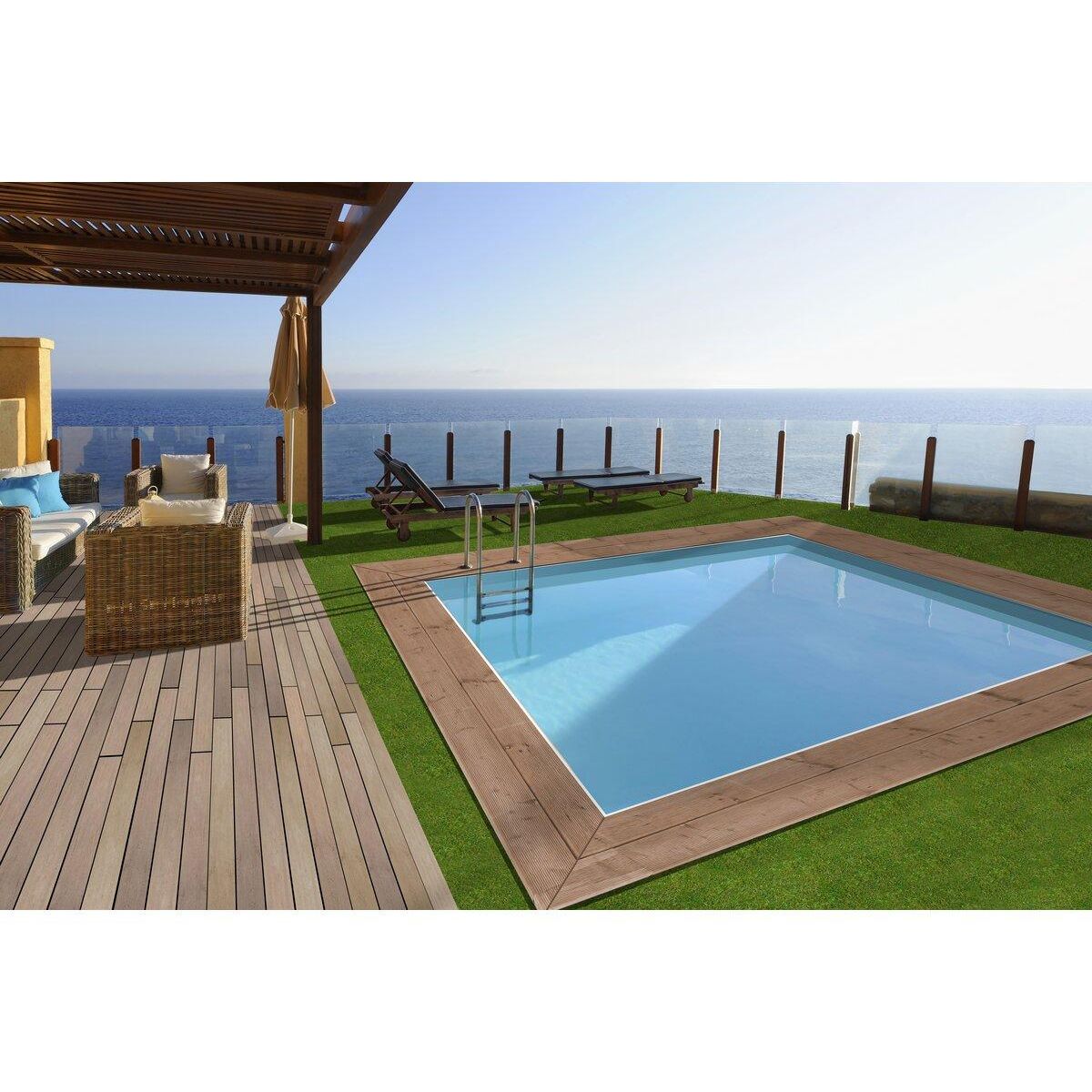 Habitat et Jardin Piscine bois rectangle   Caimans 120   - 4.10 x 3.00 x 1.24  m + Mini pompe à chaleur 3.5kW - Métal - Gris