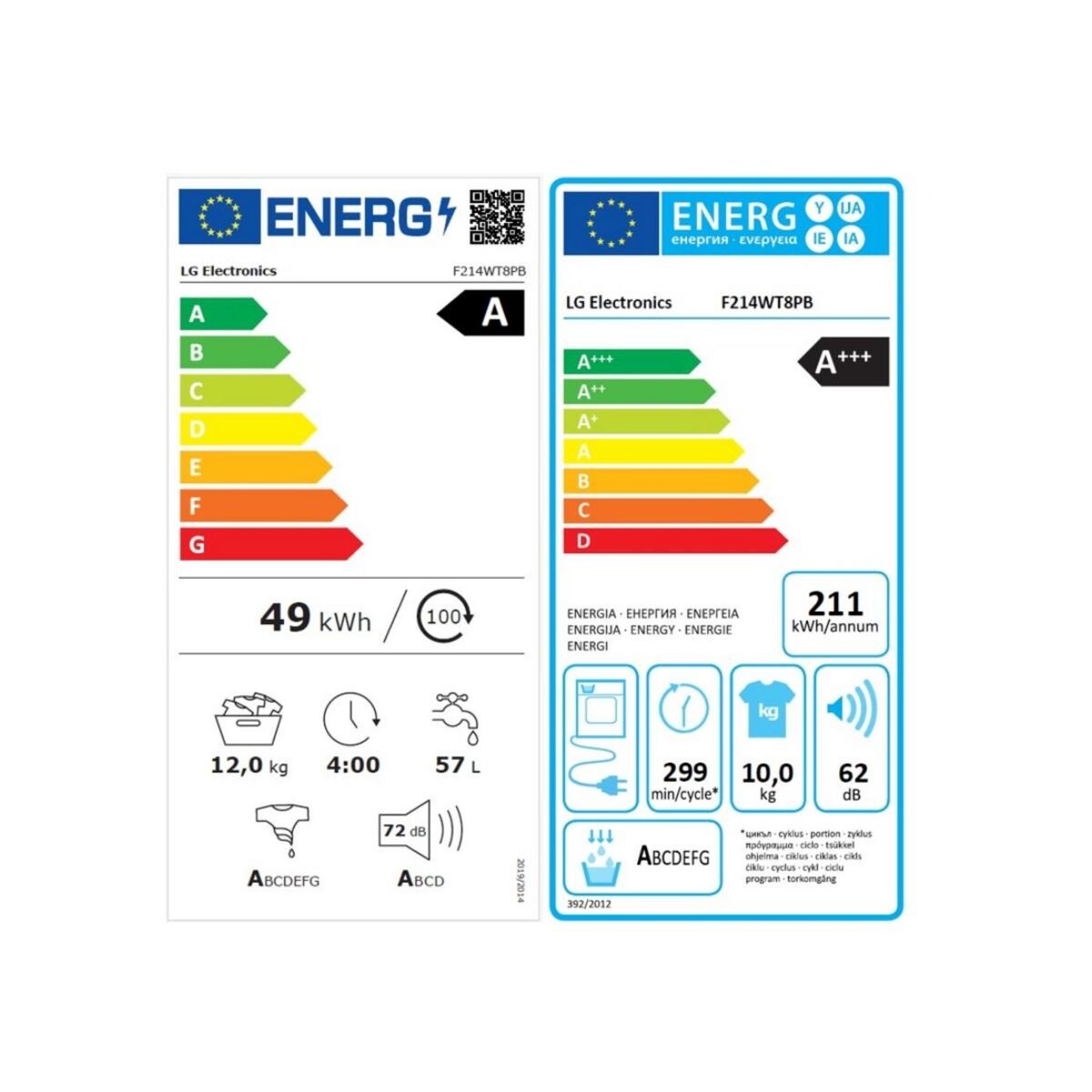 LG Lave-linge 12 kg + sèche-linge 10 kg - F 214 WT 8 PB