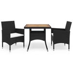 VIDAXL Ensemble a manger de jardin 3 pcs Noir Resine tressee et acacia