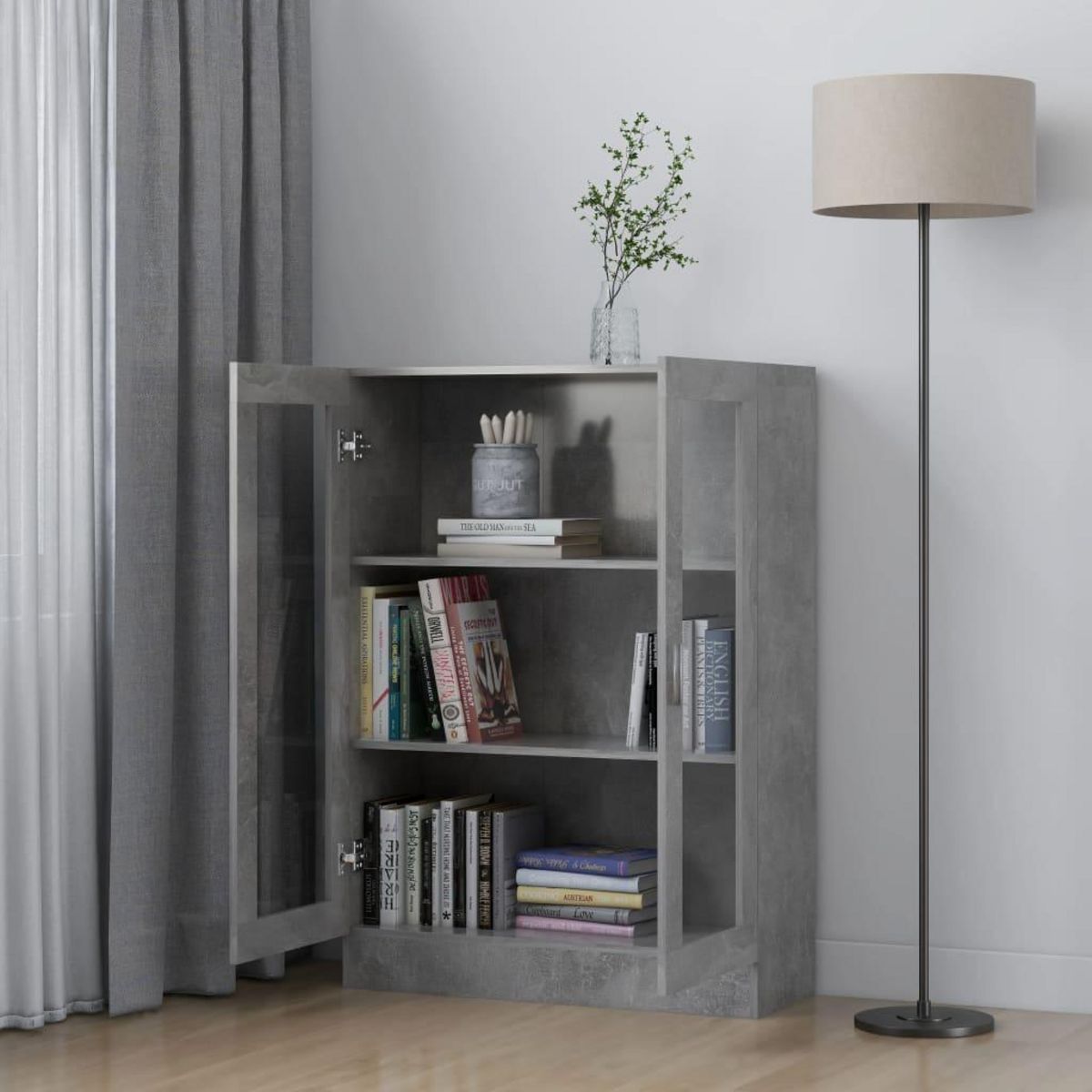 VIDAXL Armoire a vitrine Gris beton 82,5x30,5x115 cm Bois d'ingenierie