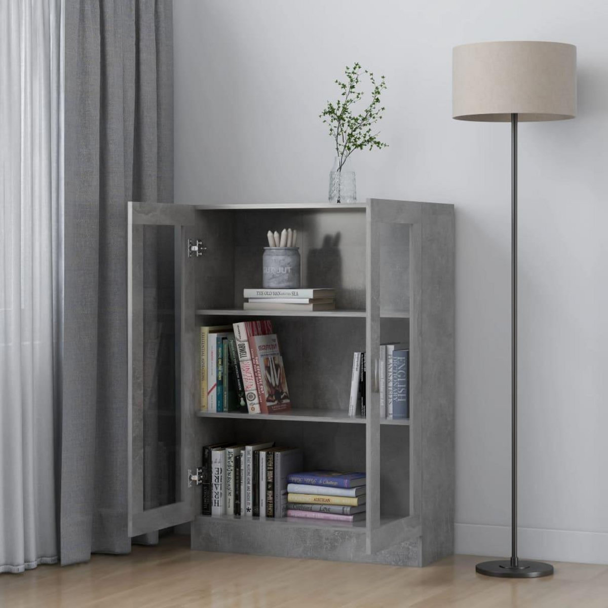 VIDAXL Armoire a vitrine Gris beton 82,5x30,5x115 cm Bois d'ingenierie