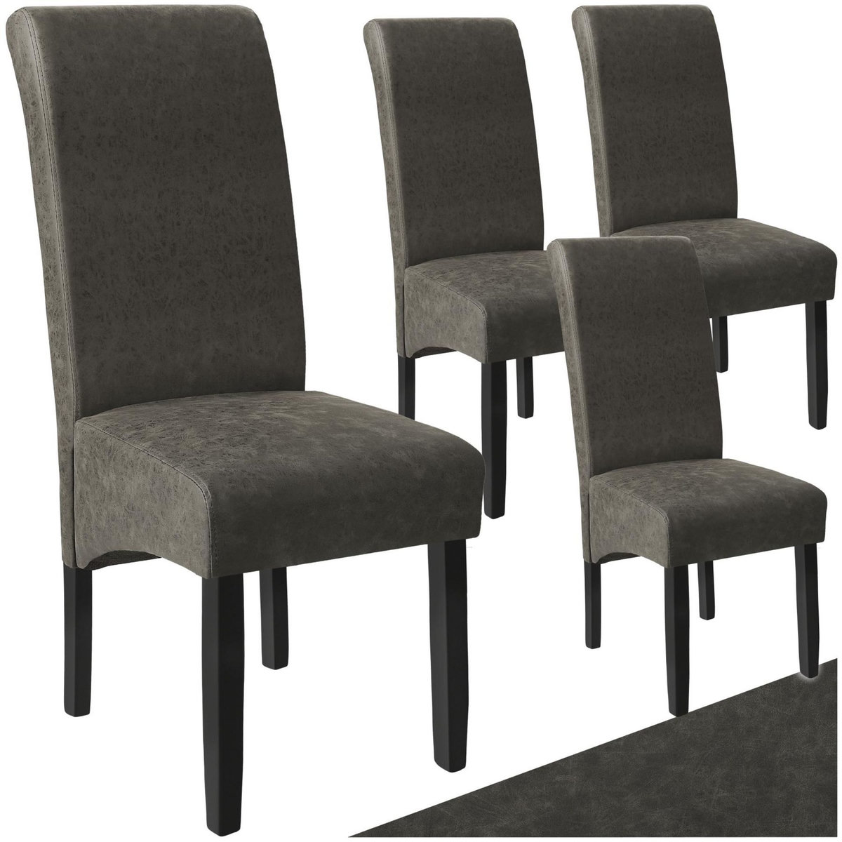 tectake Chaise de salle à manger avec revêtement en cuir synthétique gris marbré Lot de 4