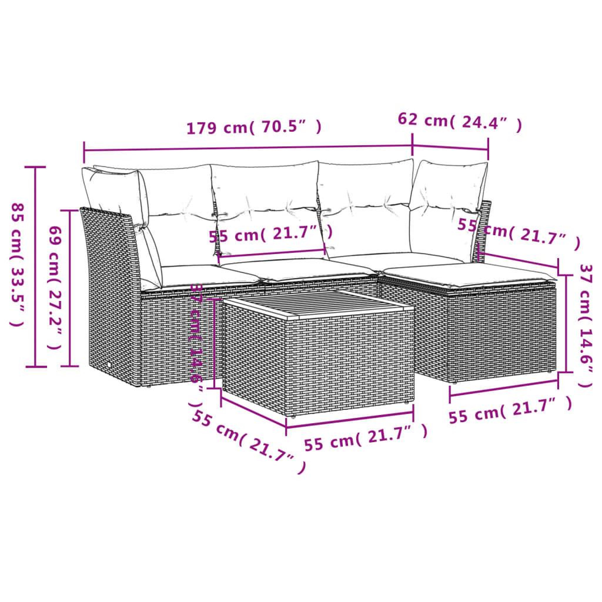 Voir la diapositive 4 : VIDAXL Salon de jardin avec coussins 5 pcs beige resine tressee