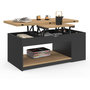 Voir la diapositive 4 : ID MARKET Table basse plateau relevable rectangulaire convertible en table à manger ELEA 100 cm bois noir et façon hêtre