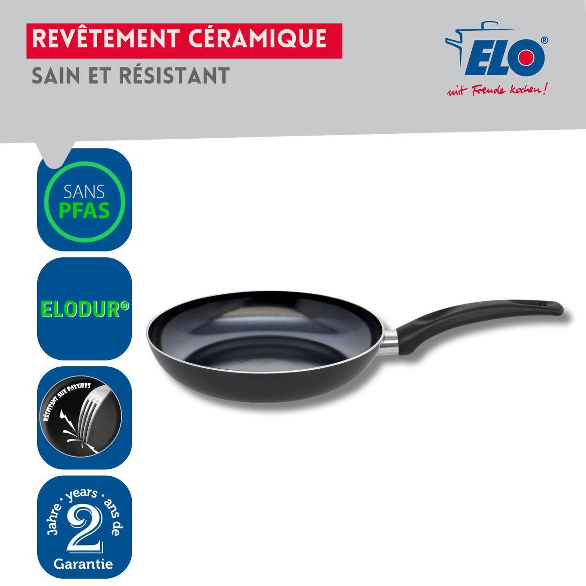 Voir la diapositive 4 : ELO Set de 3 poêles 20, 24 et 28 cm céramique sans pfas elo prima cucina