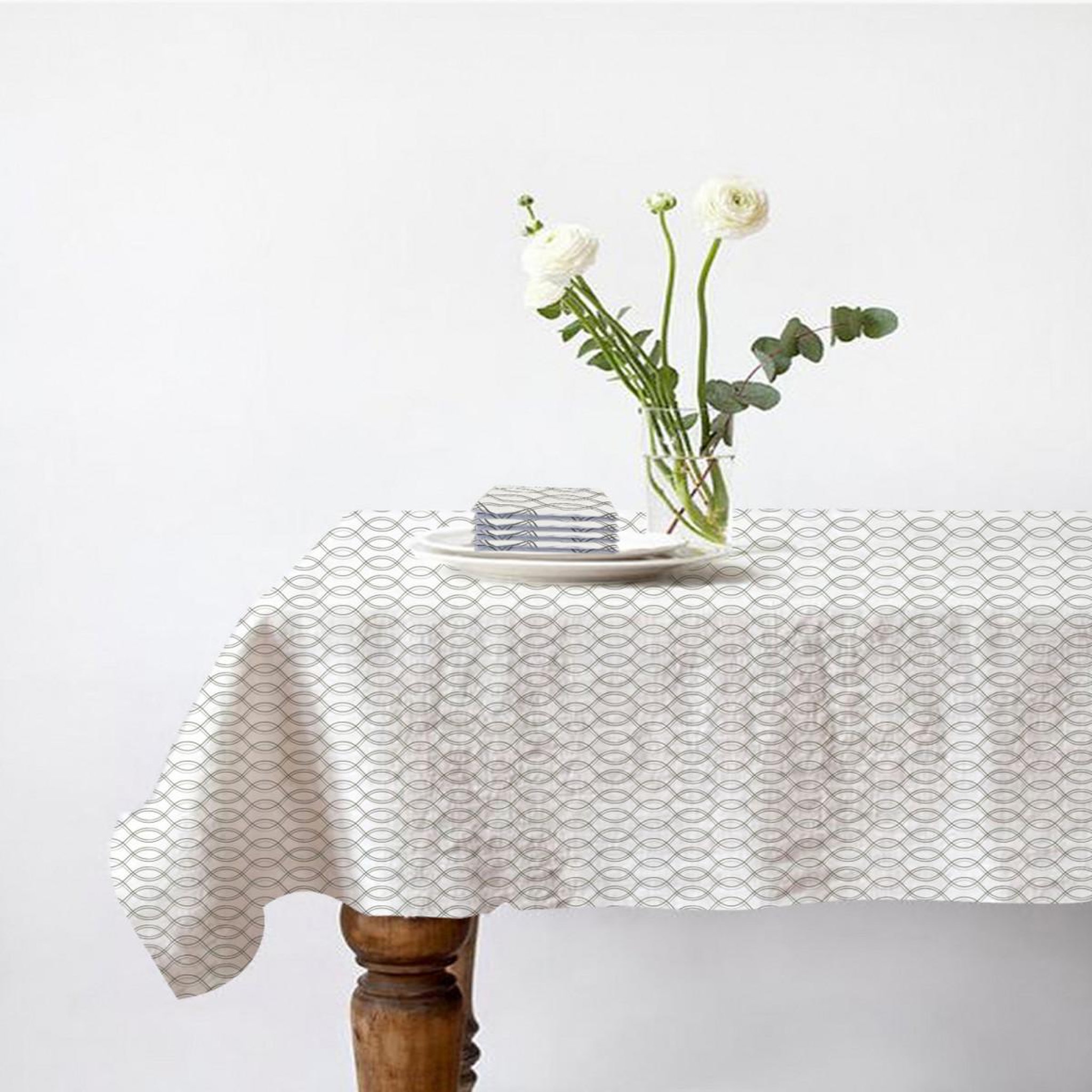 FUTURE HOME Lot nappe rectangle + 4 serviettes de table déperlante géométrique 140x240cm vogue