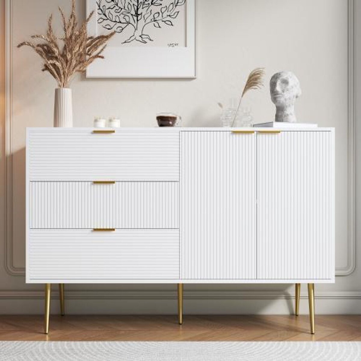 MERAX Buffet 2 porte(s) 3 tiroir(s) - 120 cm blanc mdf