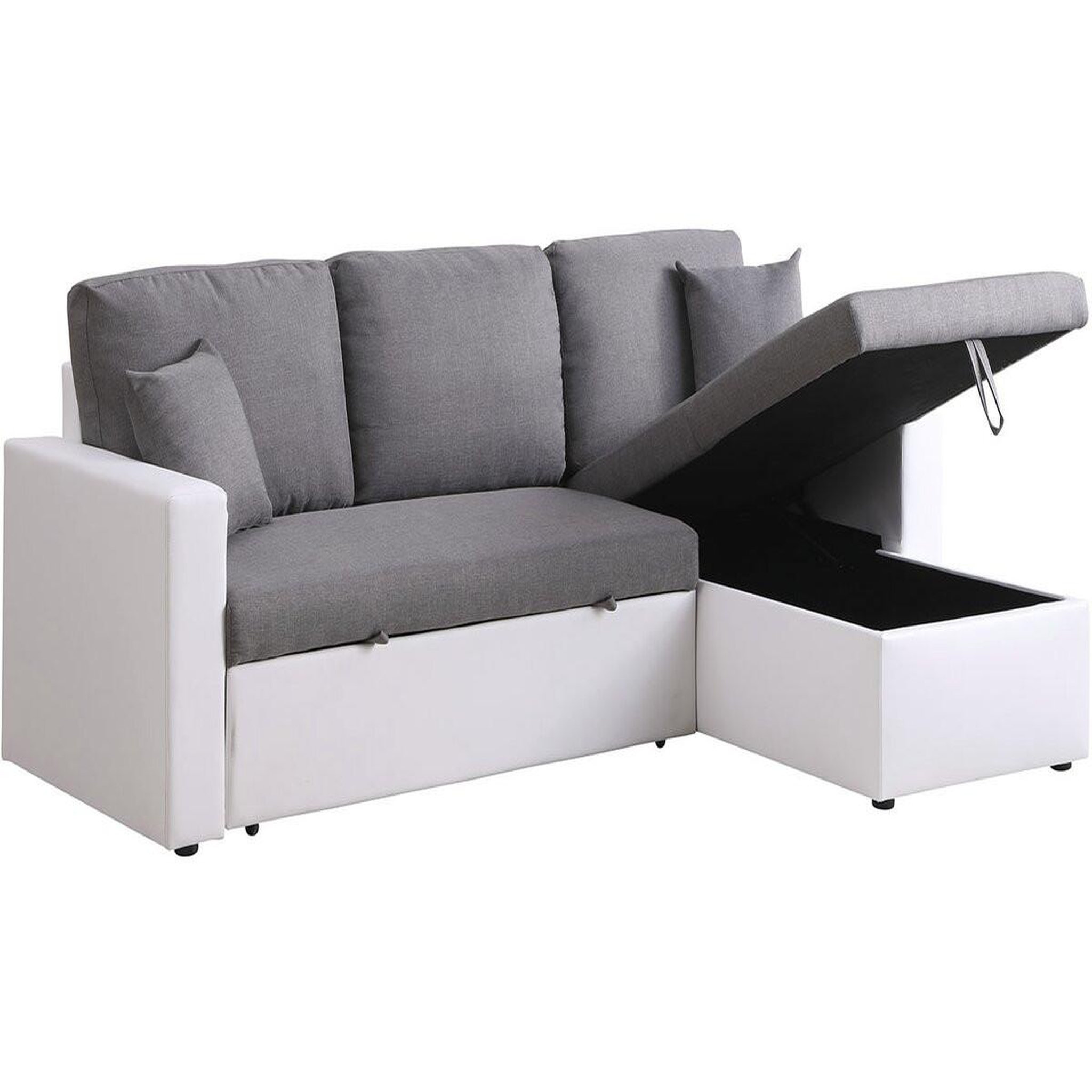 Habitat et Jardin Canapé d'angle convertible/ réversible avec coffre  Alain  - 221 x 145 x 85 cm - 3 places - Gris / Blanc