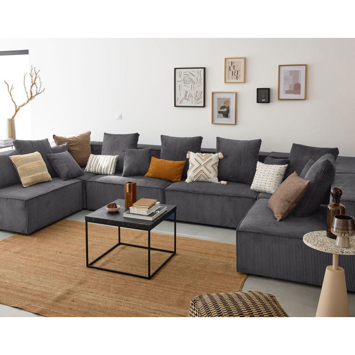 LISA DESIGN Colombine - canapé modulable panoramique - 7 places - en velours côtelé