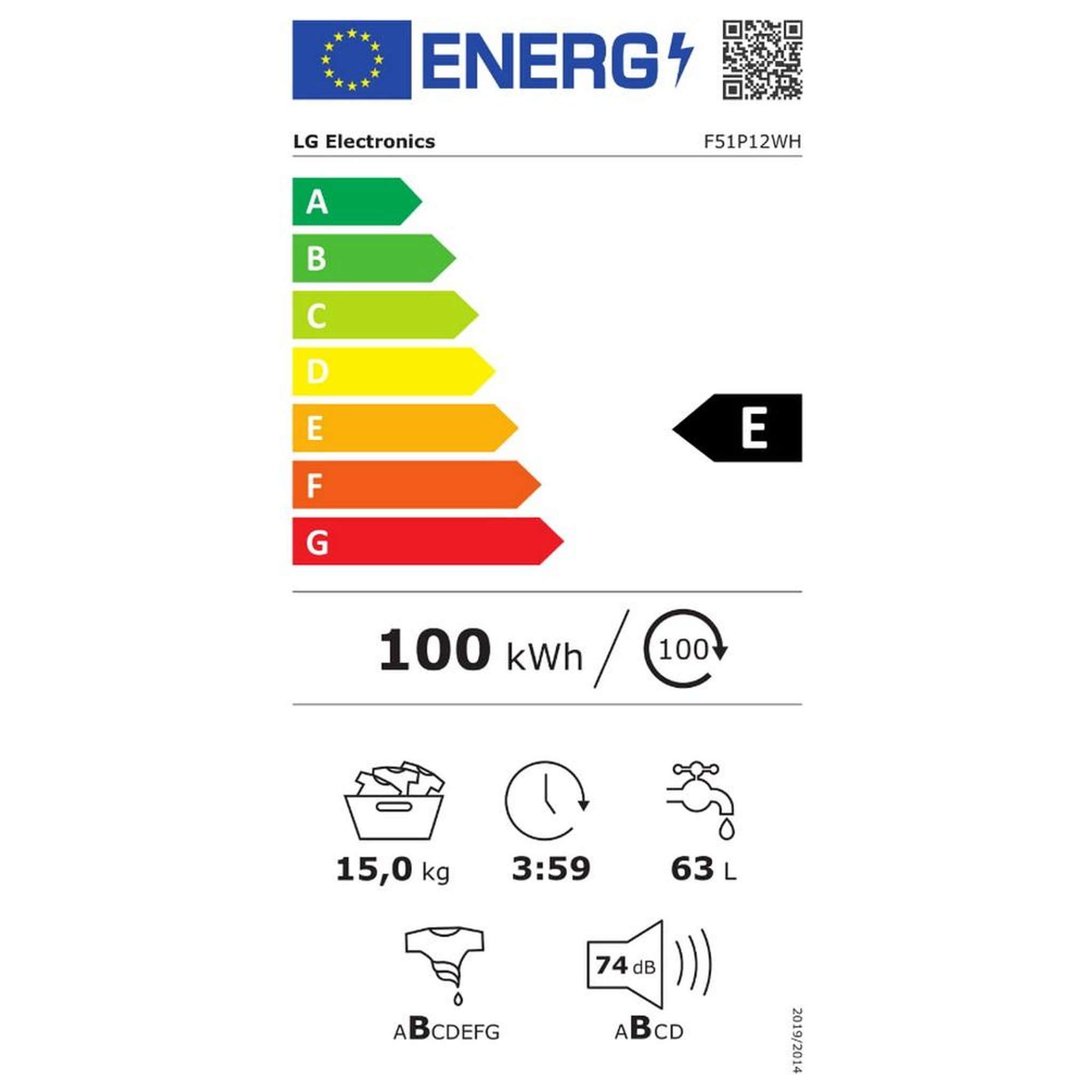 Voir la diapositive 2 : LG Lave-linge frontal 15 kg 1100 tours/min - f51p12wh